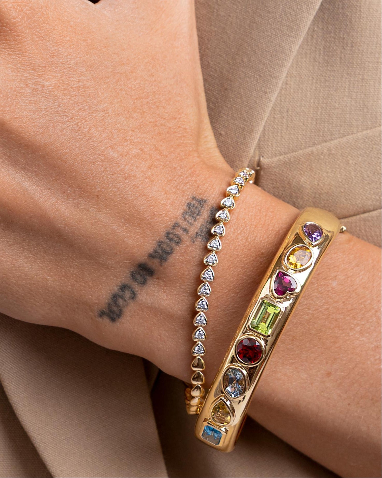 Gold and Diamond Heart Tennis Bracelet - Sparkle Society