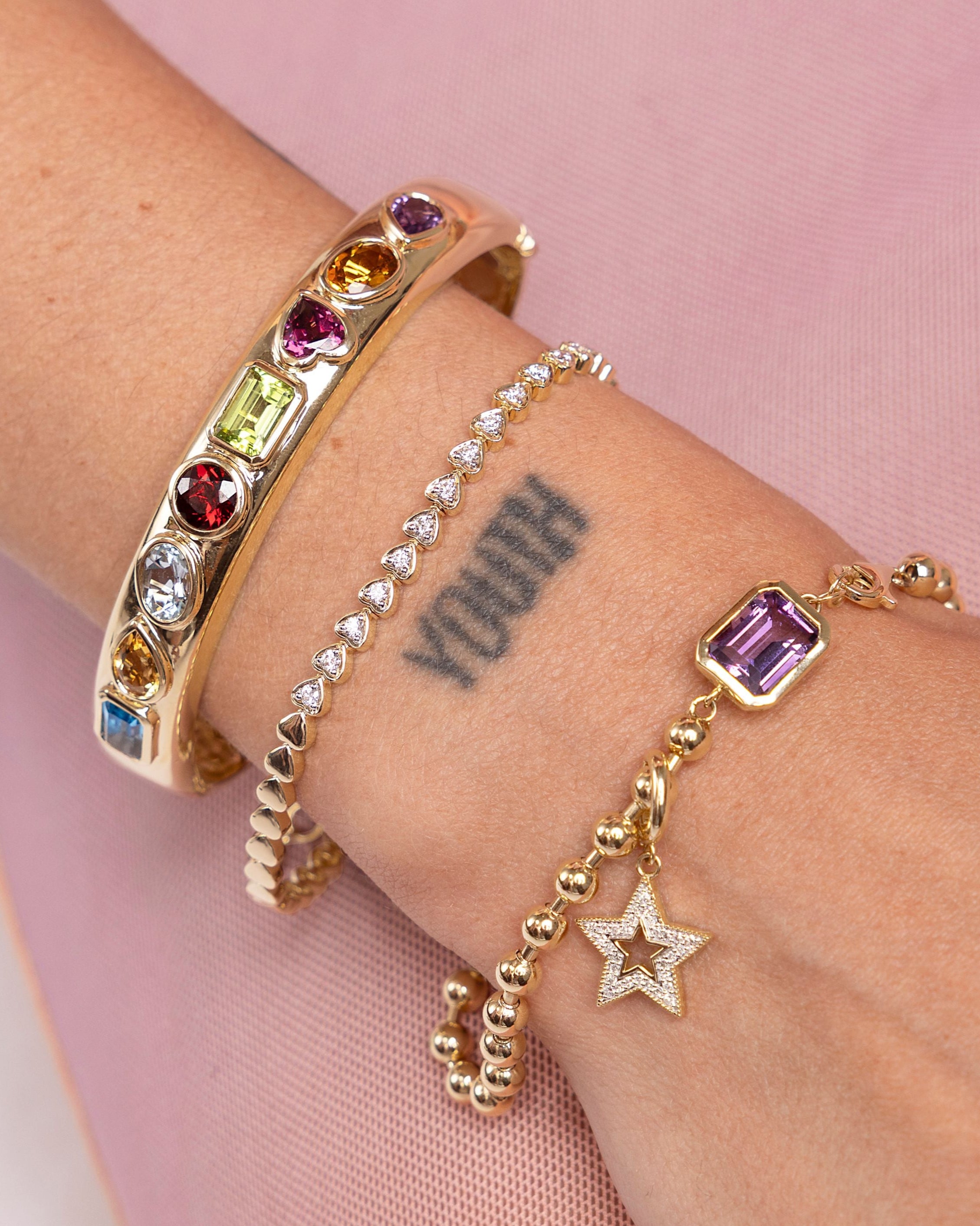 Gold and Diamond Heart Tennis Bracelet - Sparkle Society