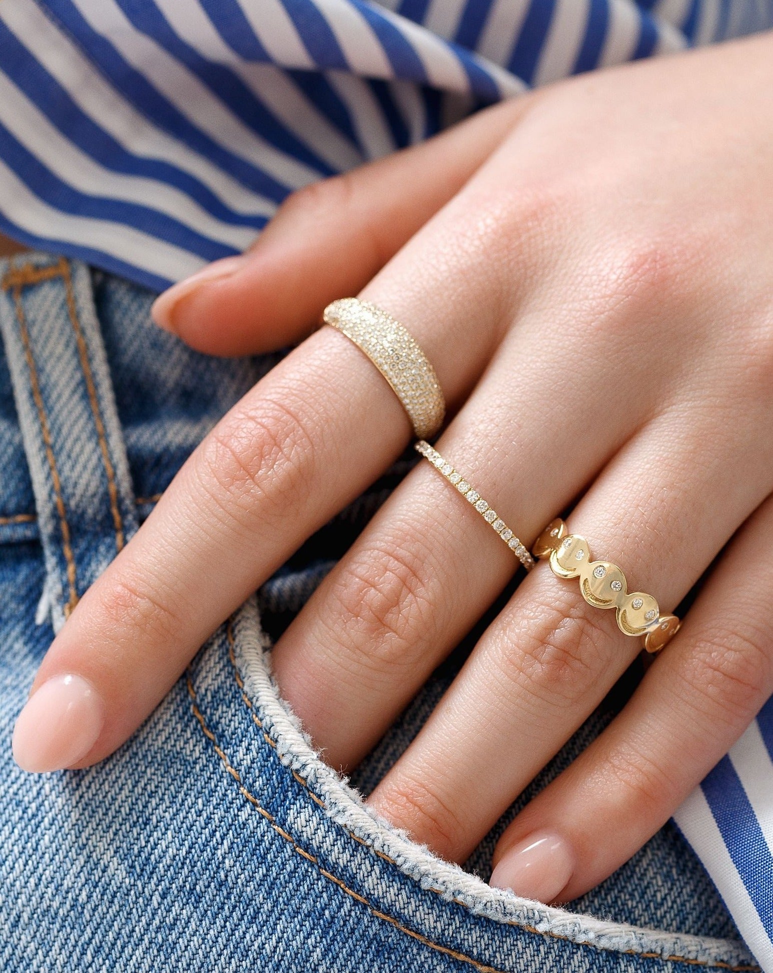 Gold and Diamond Multi Smiley Face Ring - Sparkle Society