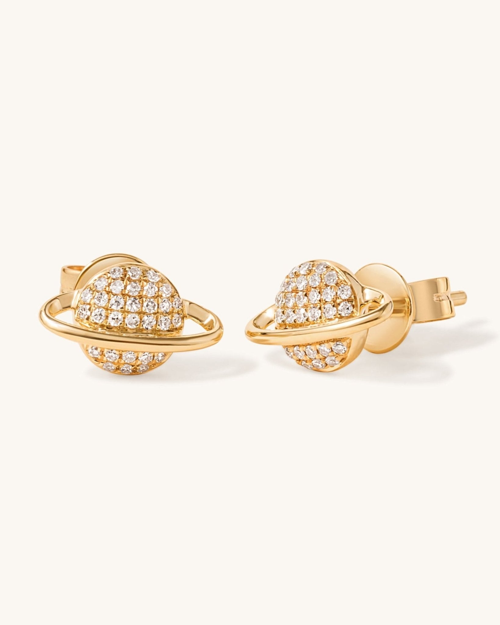 Gold and Diamond Saturn Studs - Sparkle Society