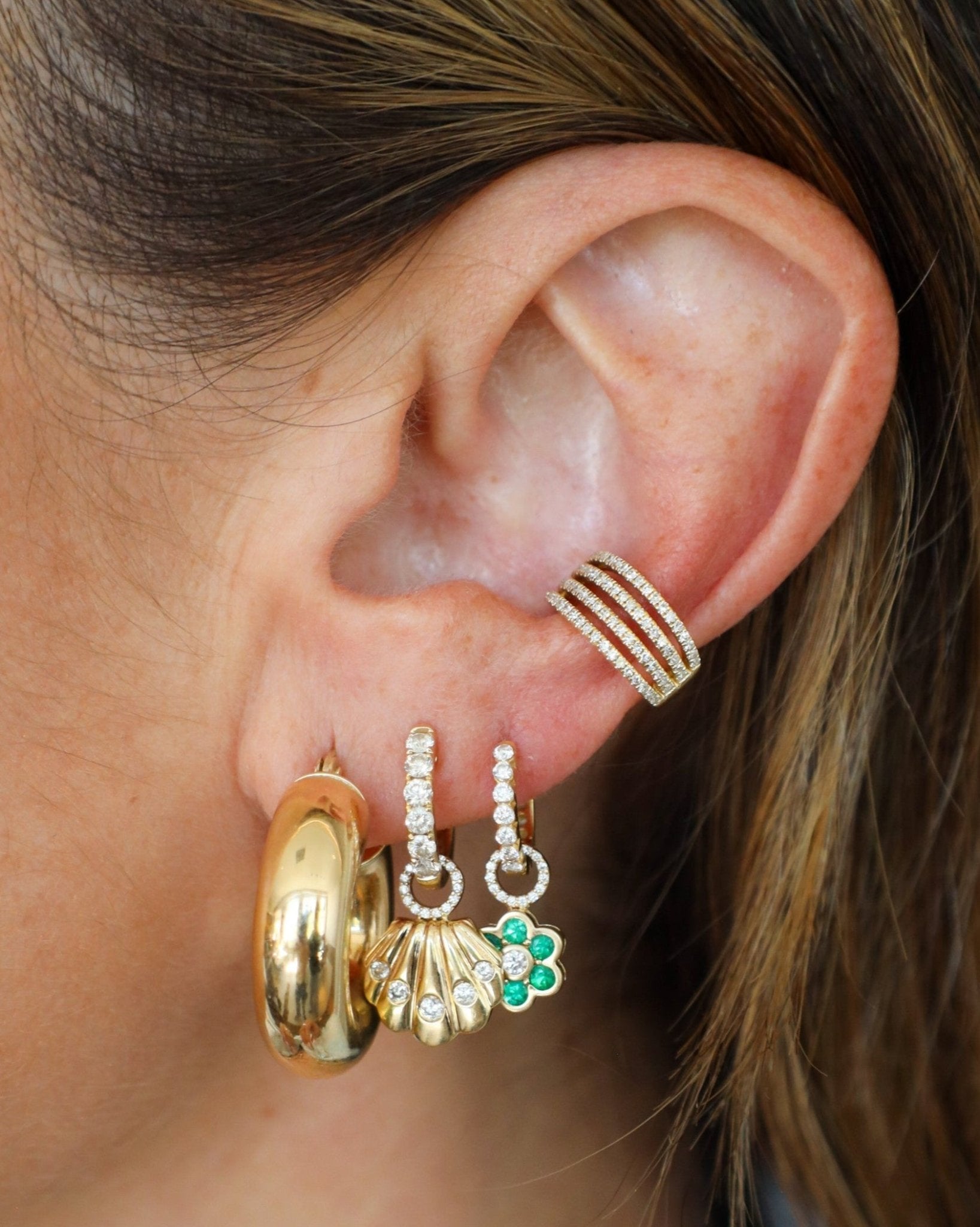 Gold and Diamond Seashell Earring Charm - Sparkle Society