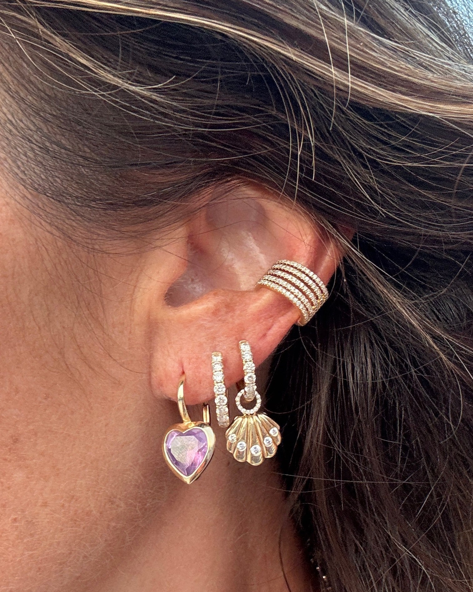 Gold and Diamond Seashell Earring Charm - Sparkle Society