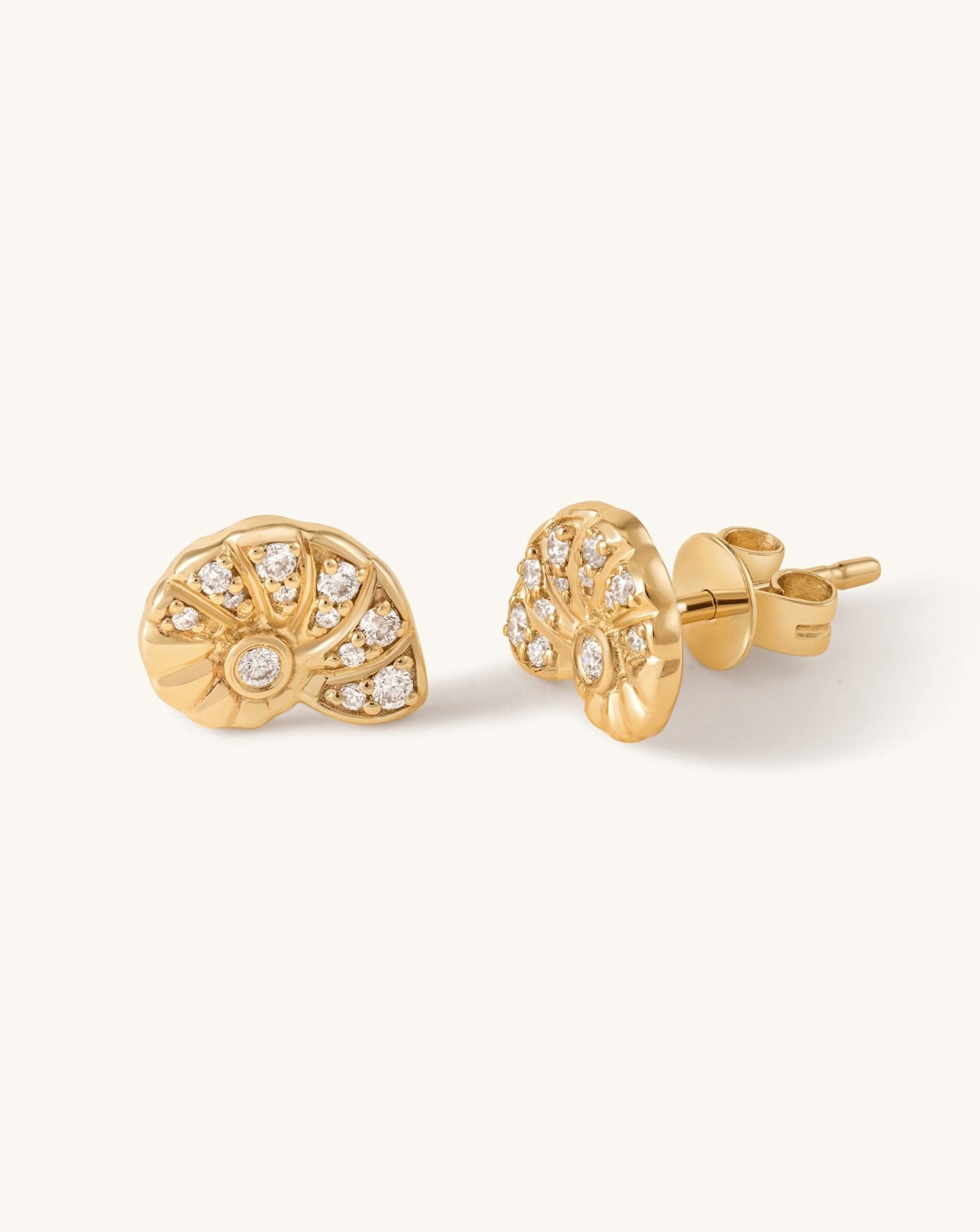 Gold and Diamond Seashell Studs - Sparkle Society
