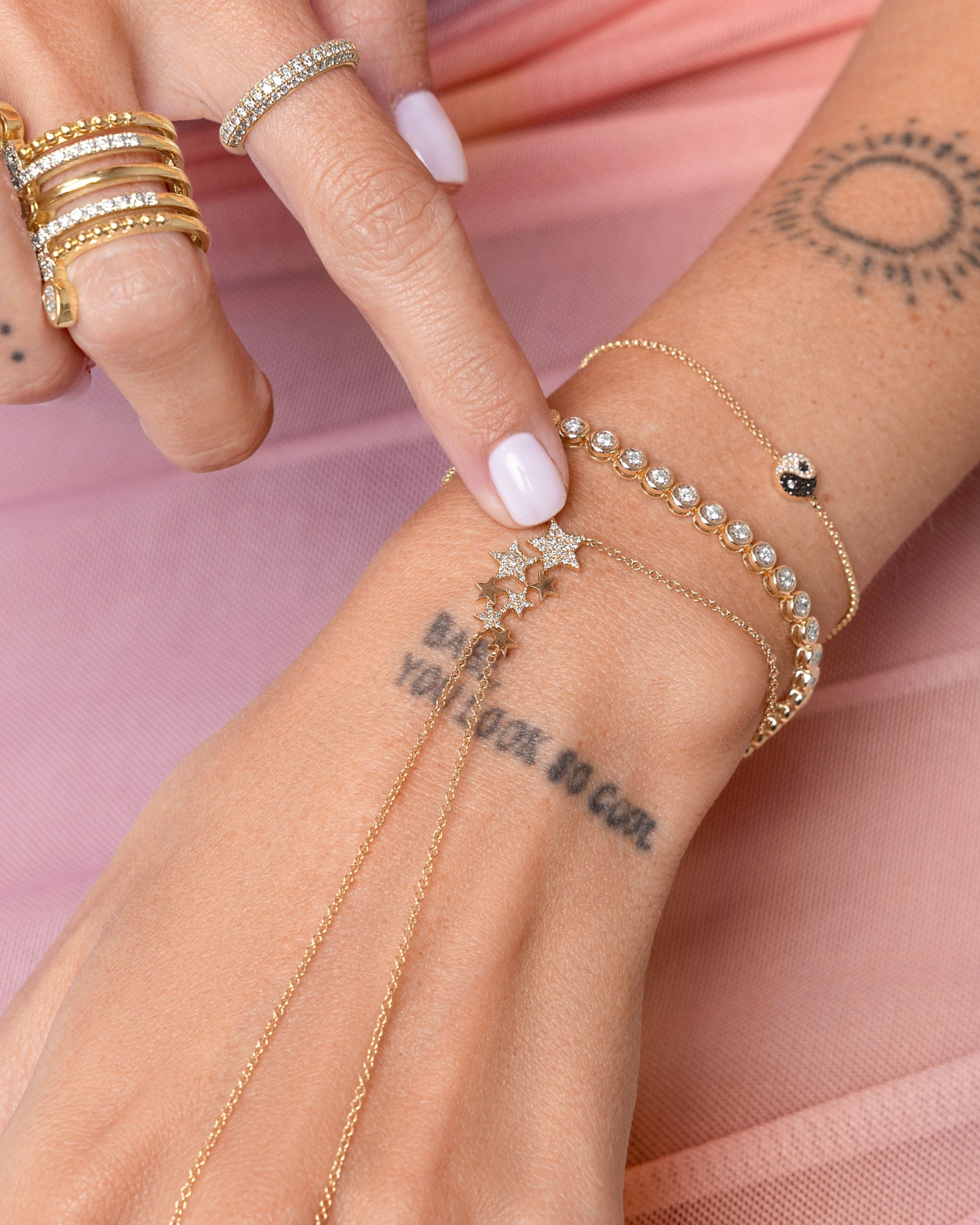 Gold and Diamond Star Hand Chain Bracelet - Sparkle Society