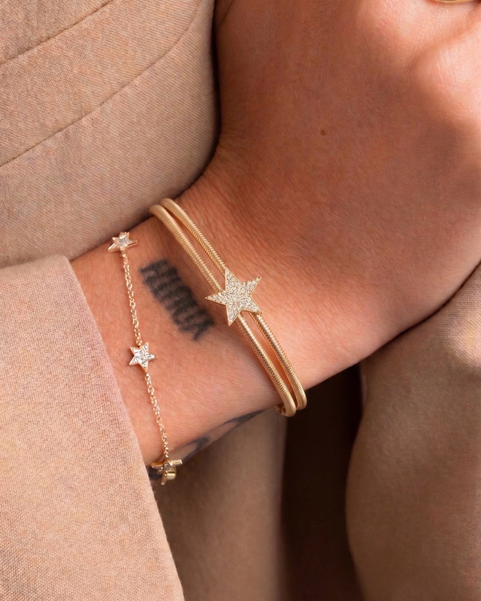 Gold and Diamond Star Omega Bracelet - Sparkle Society