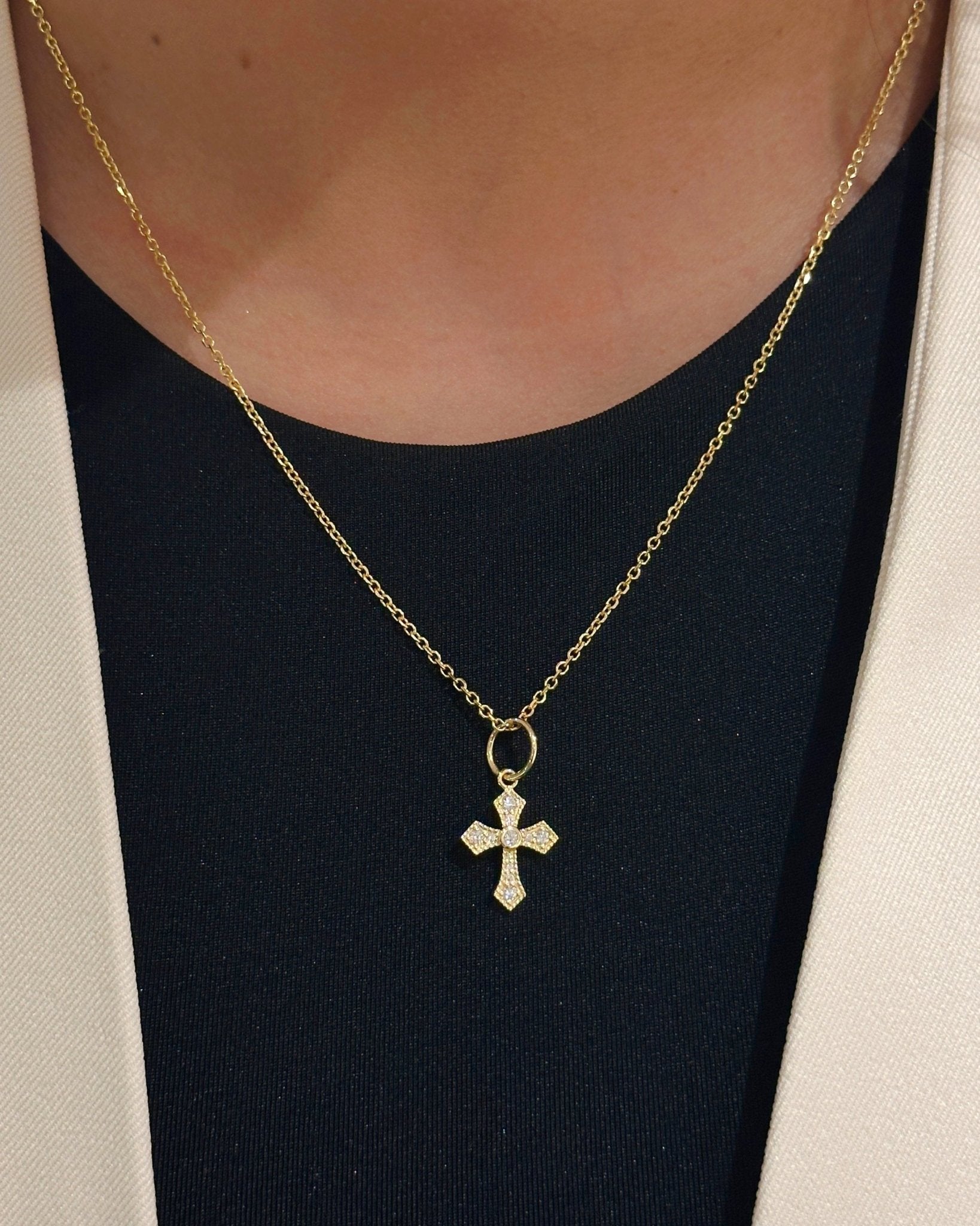 Gold Outline Diamond Cross Necklace Charm - Sparkle Society