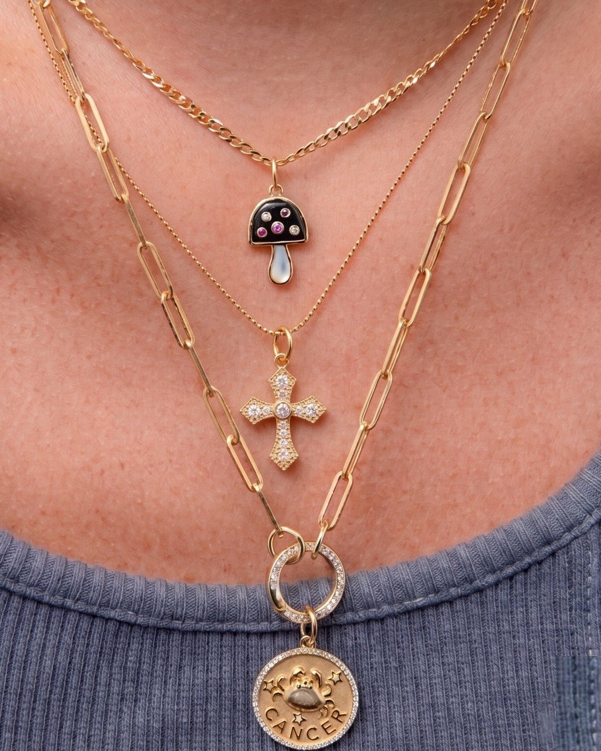 Gold Outline Diamond Cross Necklace Charm - Sparkle Society