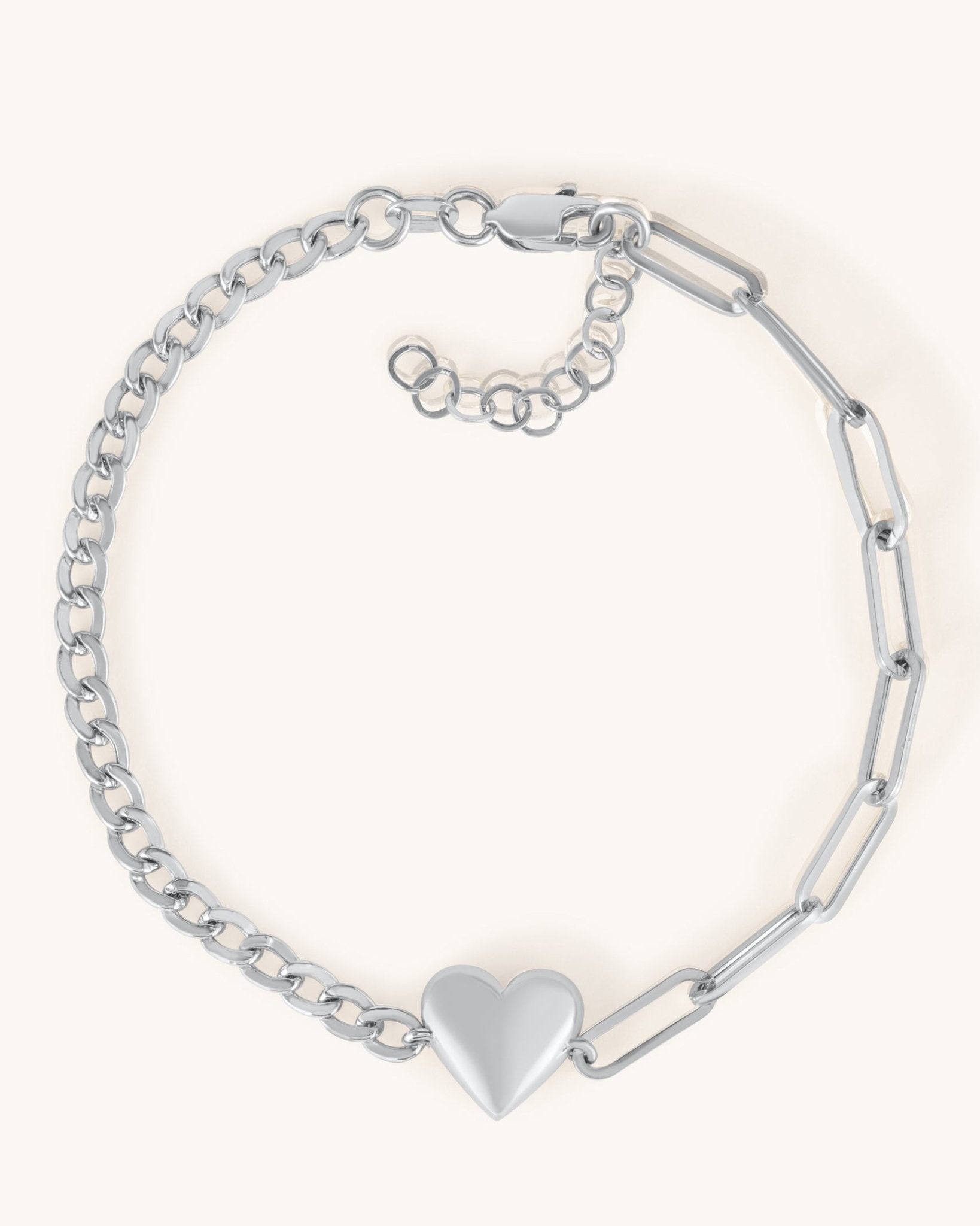 Gold Puffed Heart Half Cuban Paper Clip Bracelet - Sparkle Society