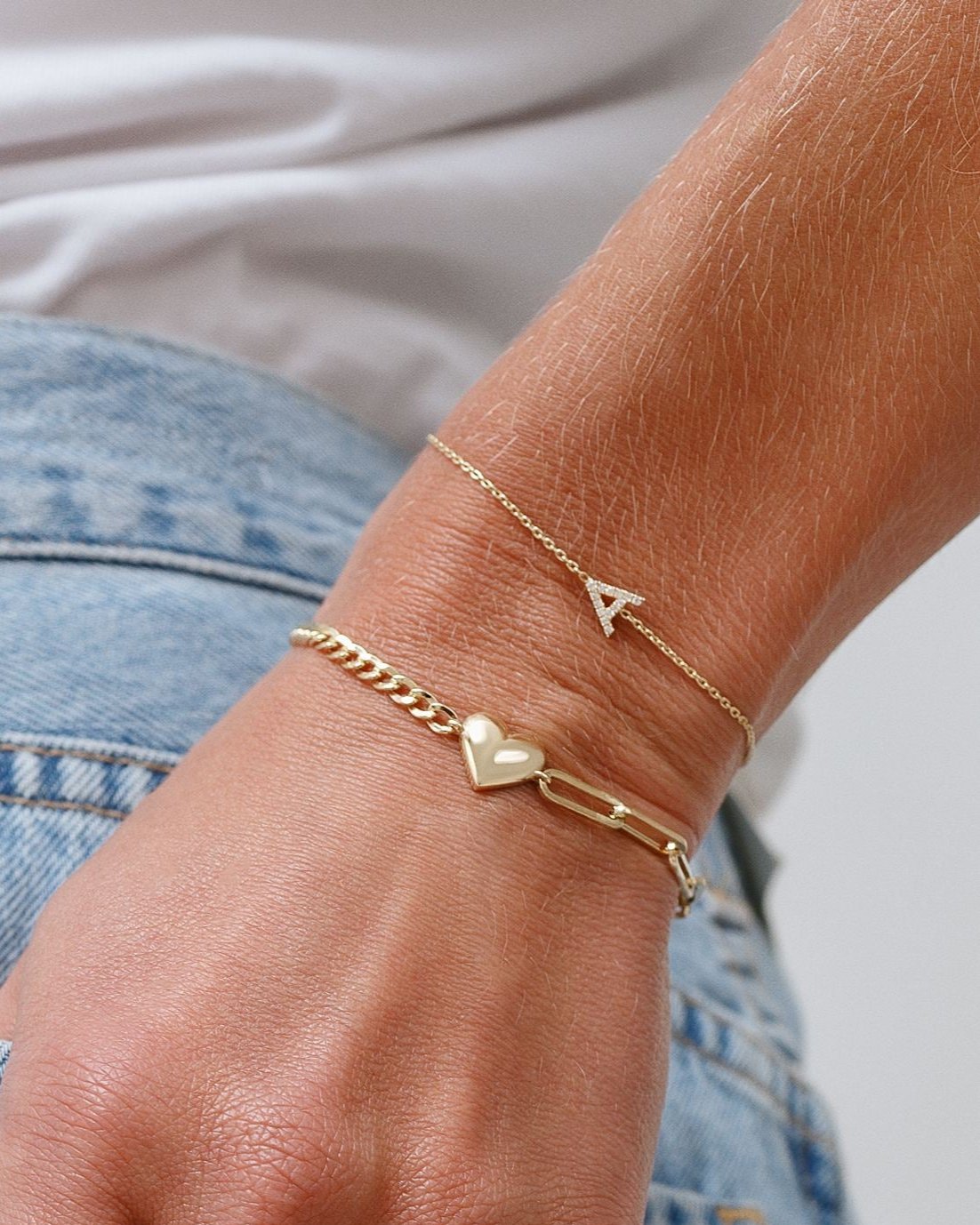 Gold Puffed Heart Half Cuban Paper Clip Bracelet - Sparkle Society