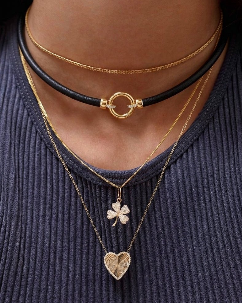 Gold Push In Connector Leather Chocker - Sparkle Society