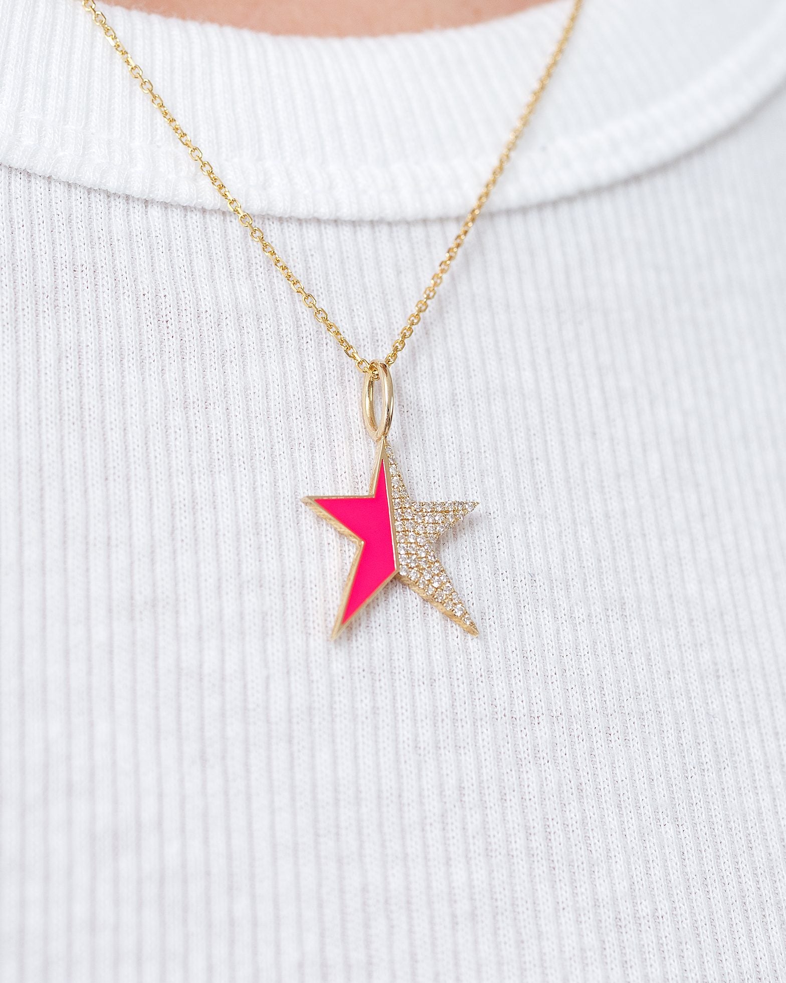 Half Enamel Half Diamond Star Charm