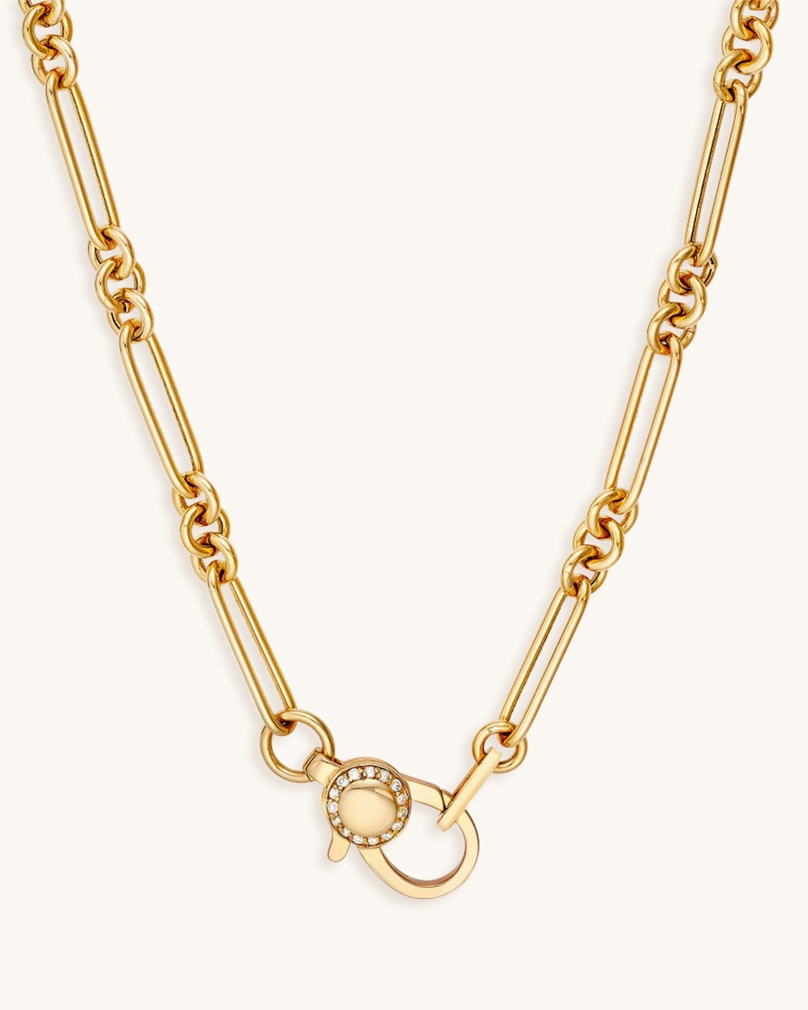 Hollow 3+1 Paper Clip Necklace with Diamond Lock - Sparkle Society