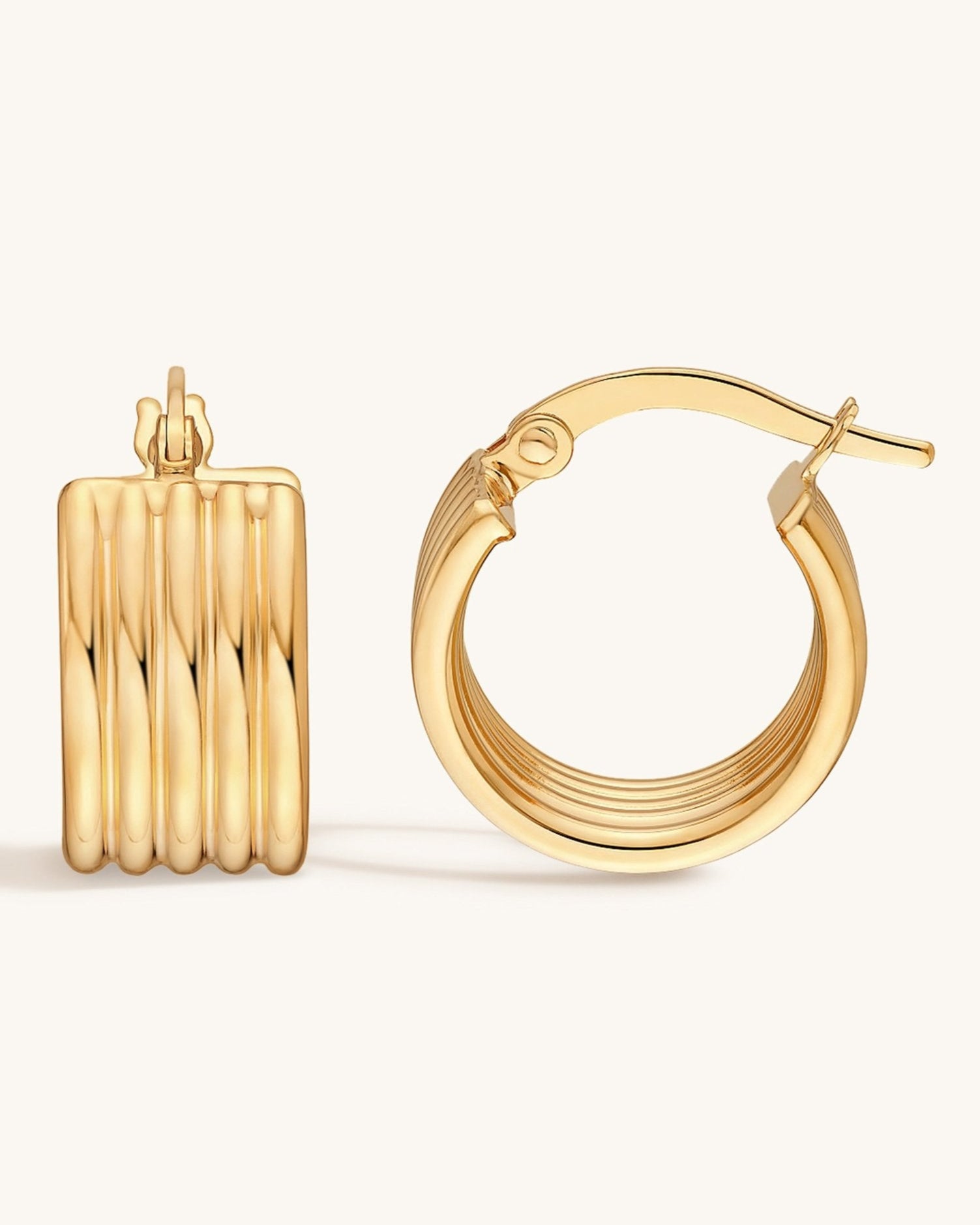 Hollow Gold Ribbed Hoops - Sparkle Society