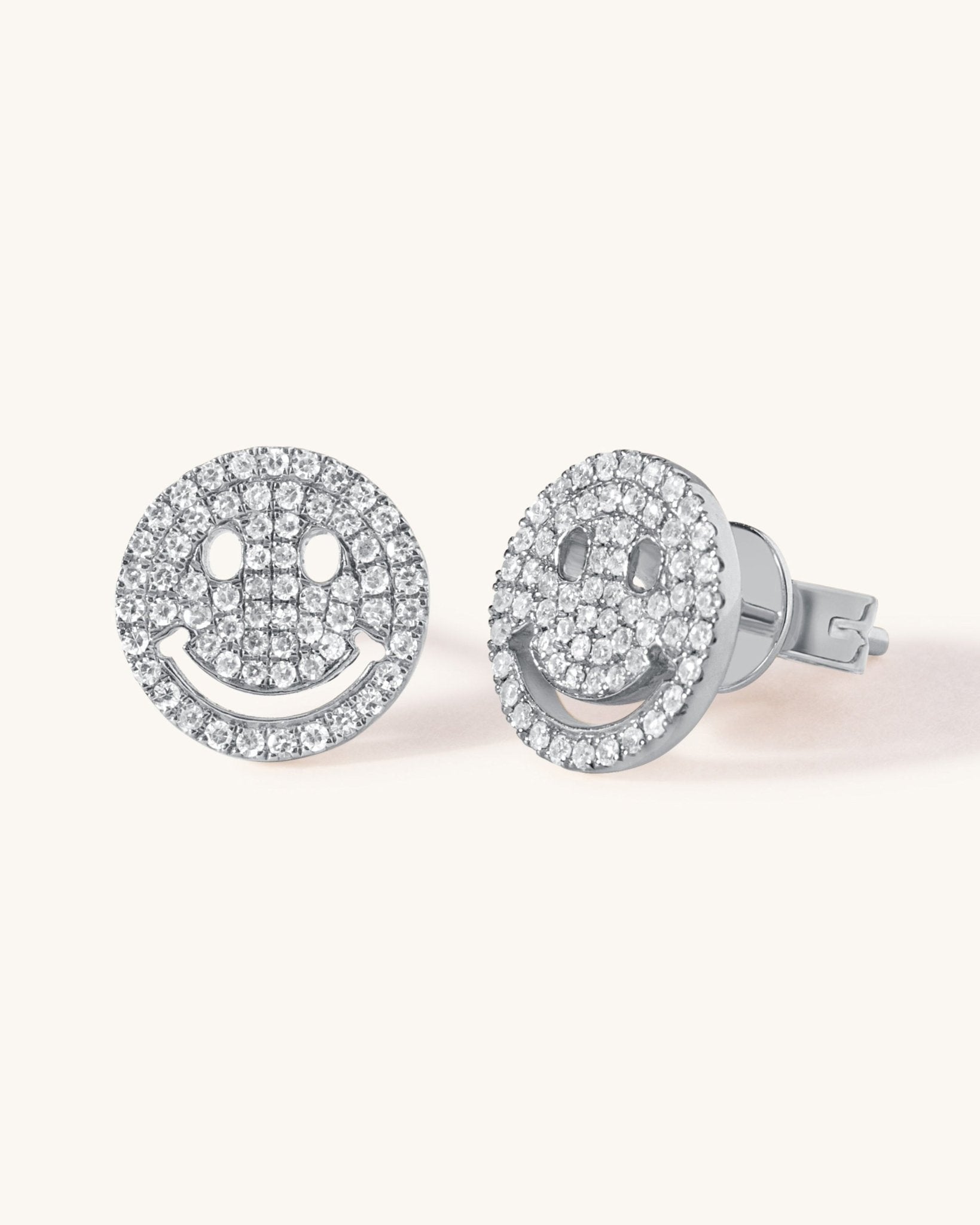 Large Diamond Pave Smiley Face Studs - Sparkle Society