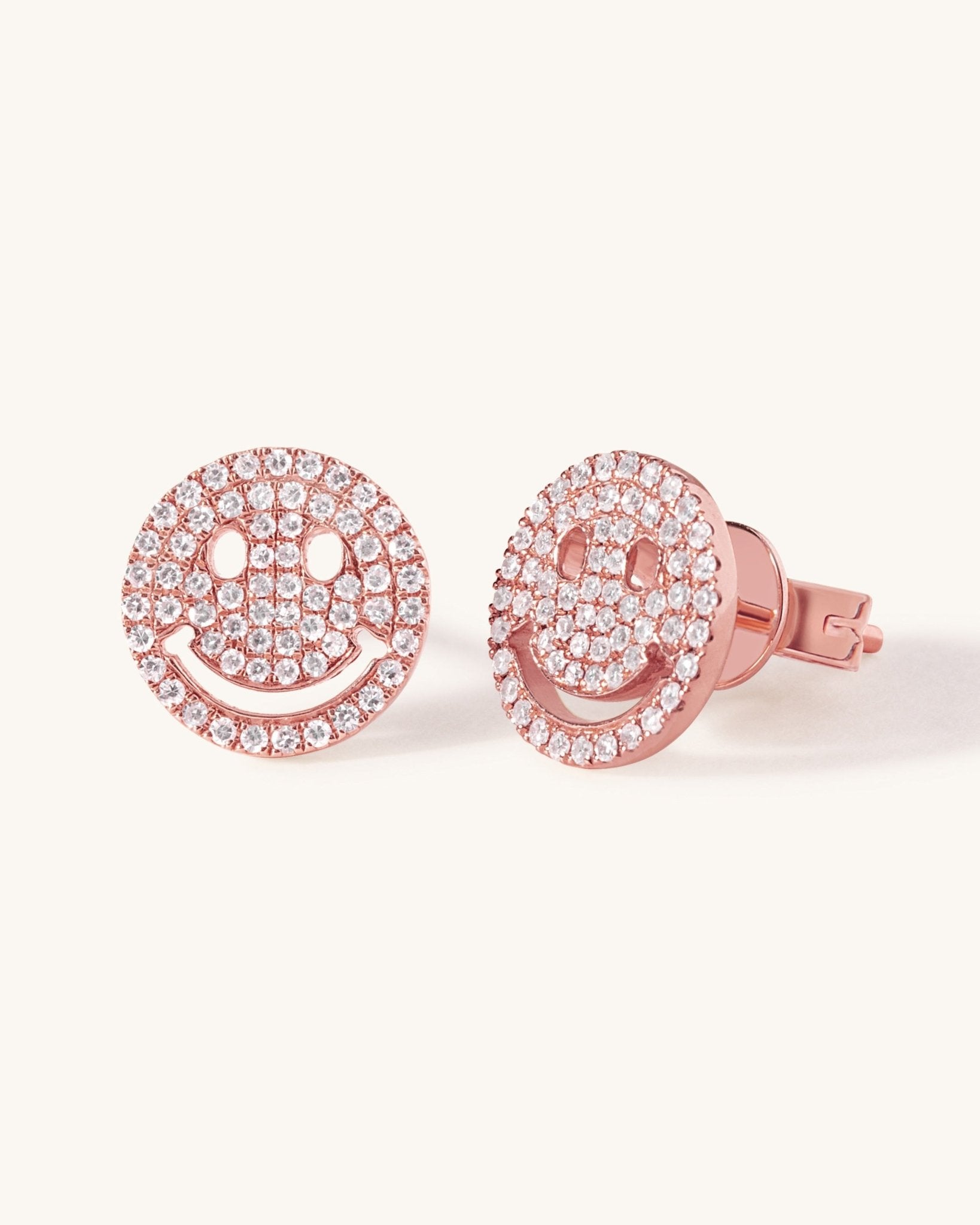 Large Diamond Pave Smiley Face Studs - Sparkle Society