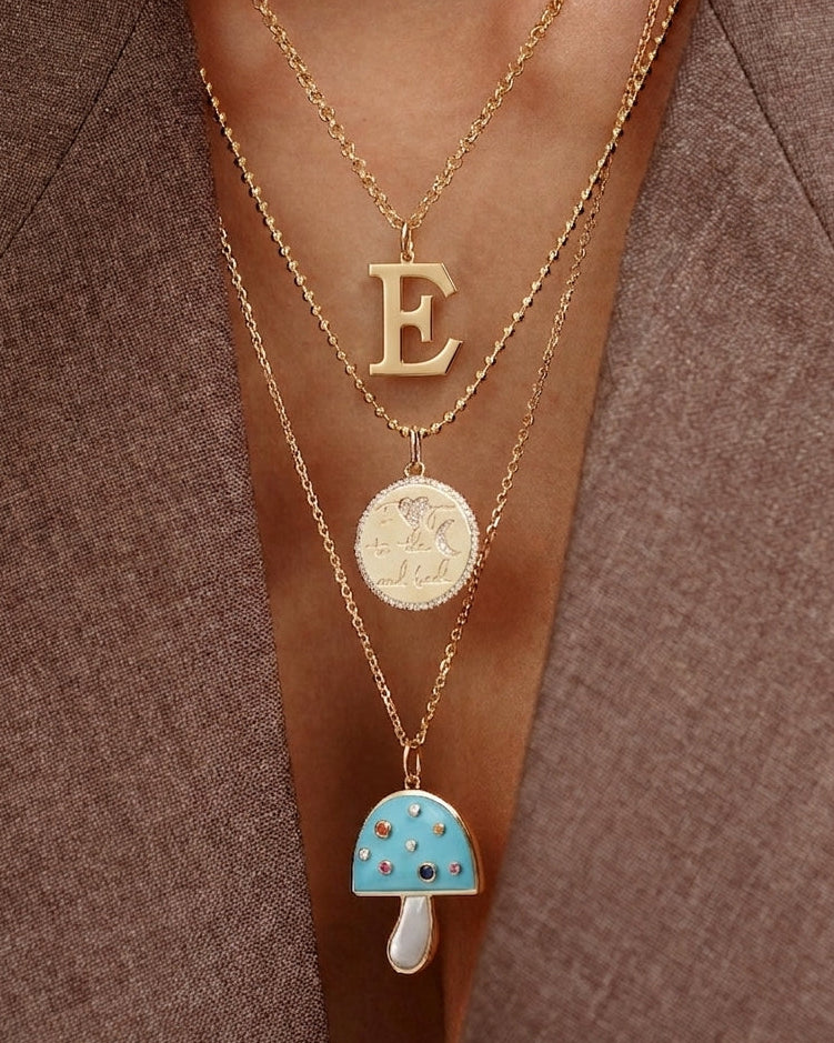 Large Solid Gold Block Initial Charm - Sparkle Society