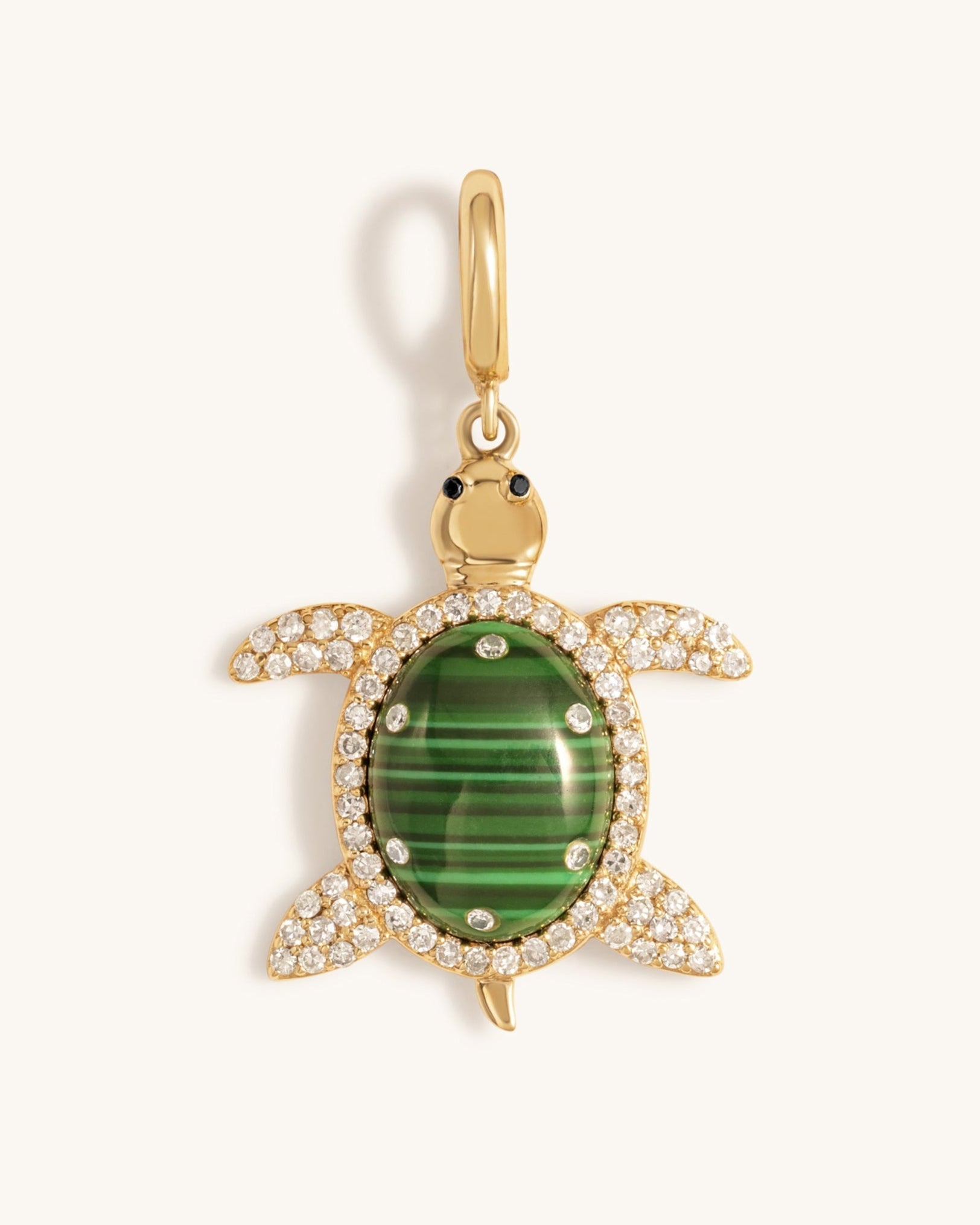 Malachite and Diamond Turtle Clip On Charm - Sparkle Society