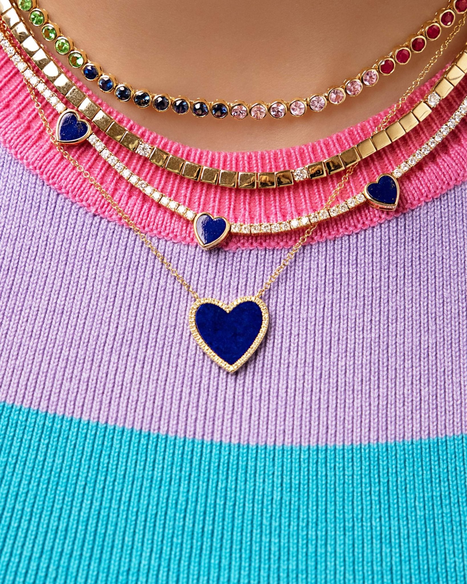 Medium Pave Outline Gemstone Heart Necklace - Sparkle Society