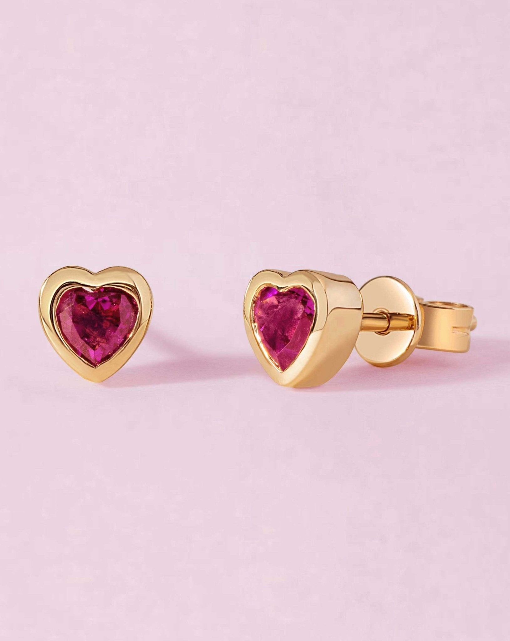 Mini Gemstone Bezel Heart Studs - Sparkle Society