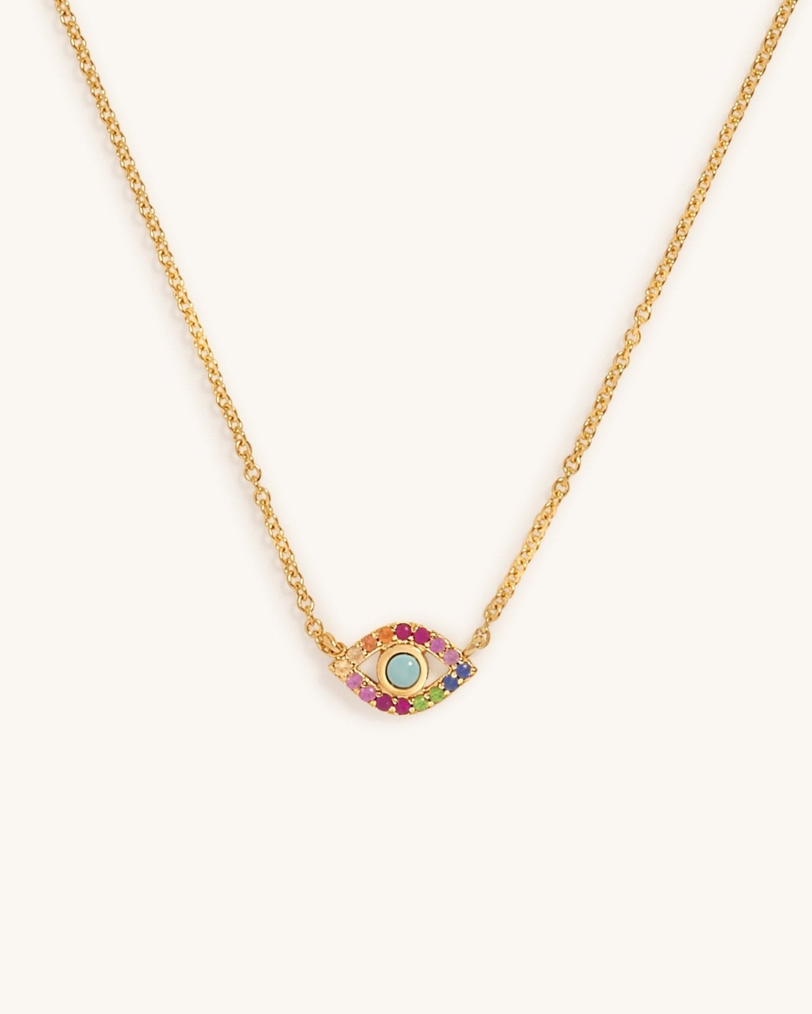 Mini Rainbow Evil Eye Chain Necklace - Sparkle Society