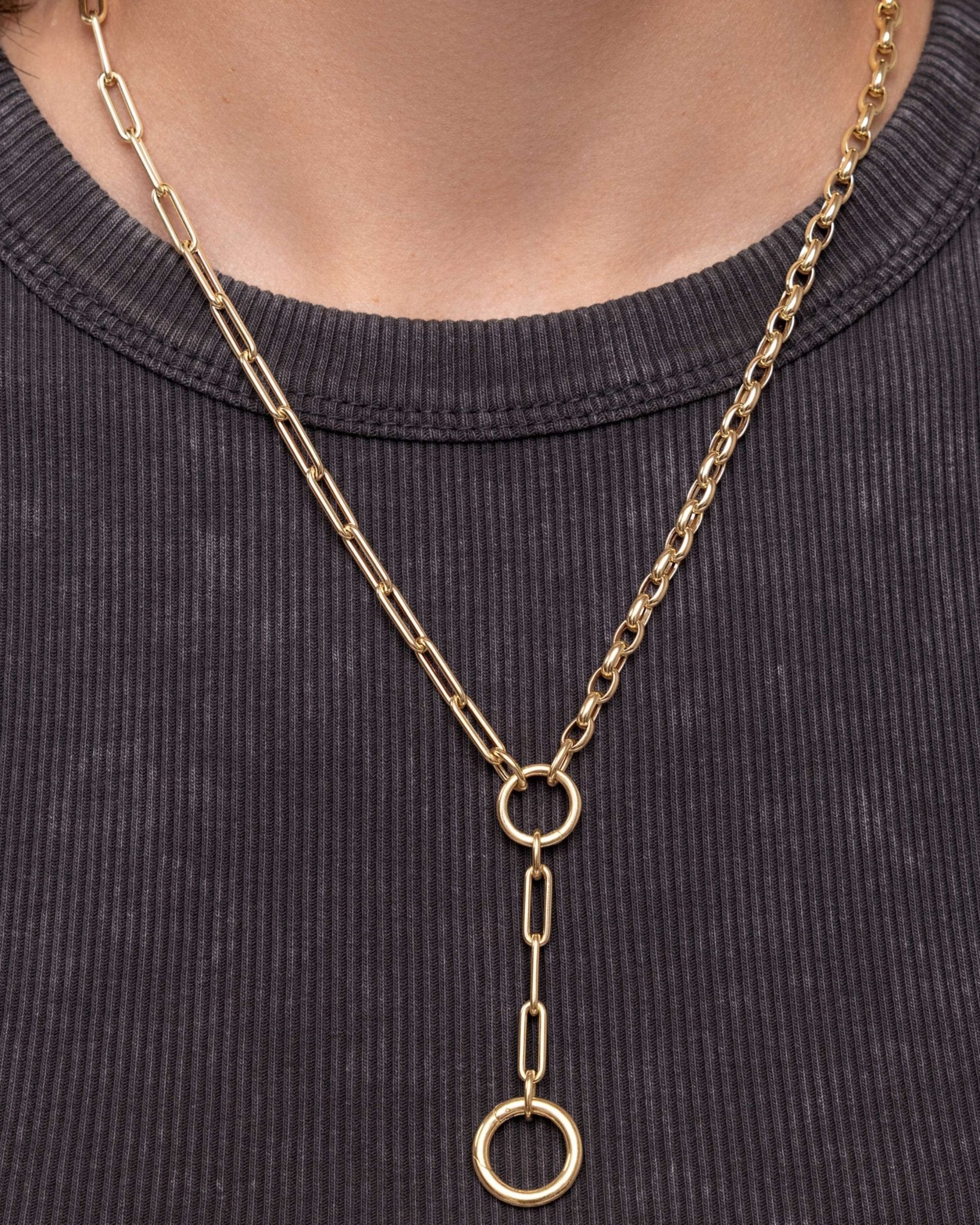 Mixed Belcher and Paperclip Lariat Necklace - Sparkle Society