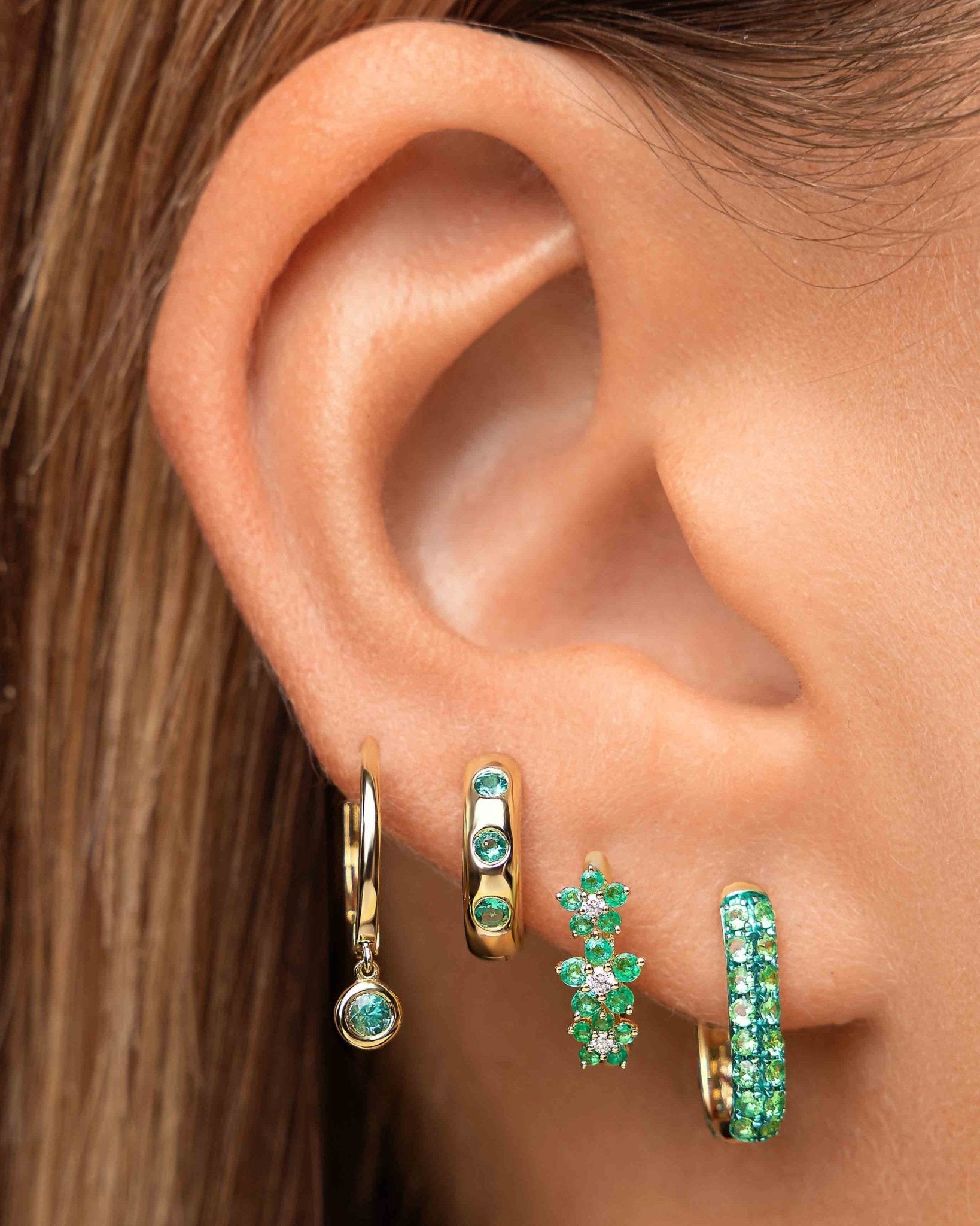 Multi Diamond and Gemstone Flower Huggies - Sparkle Society