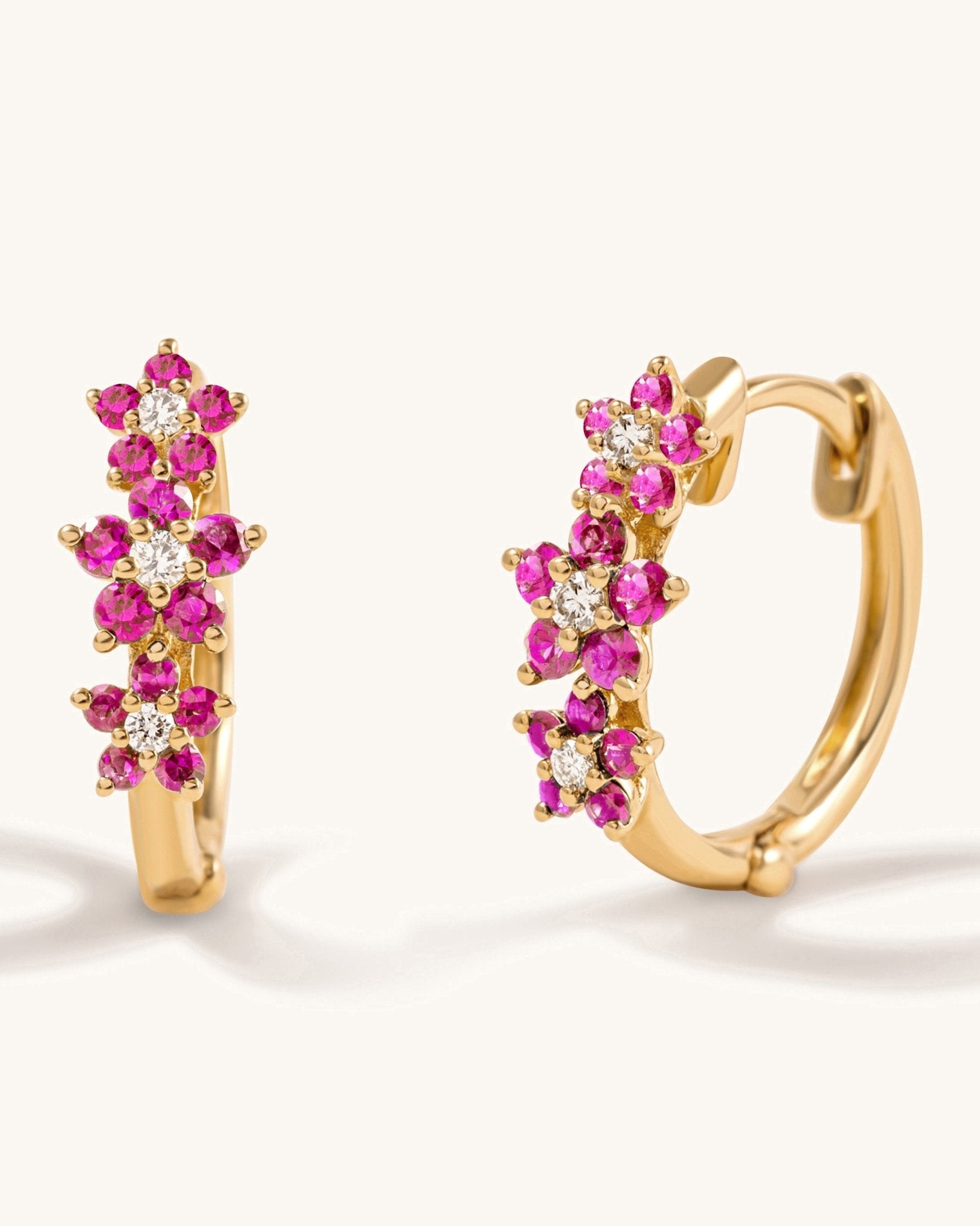 Multi Diamond and Gemstone Flower Huggies - Sparkle Society