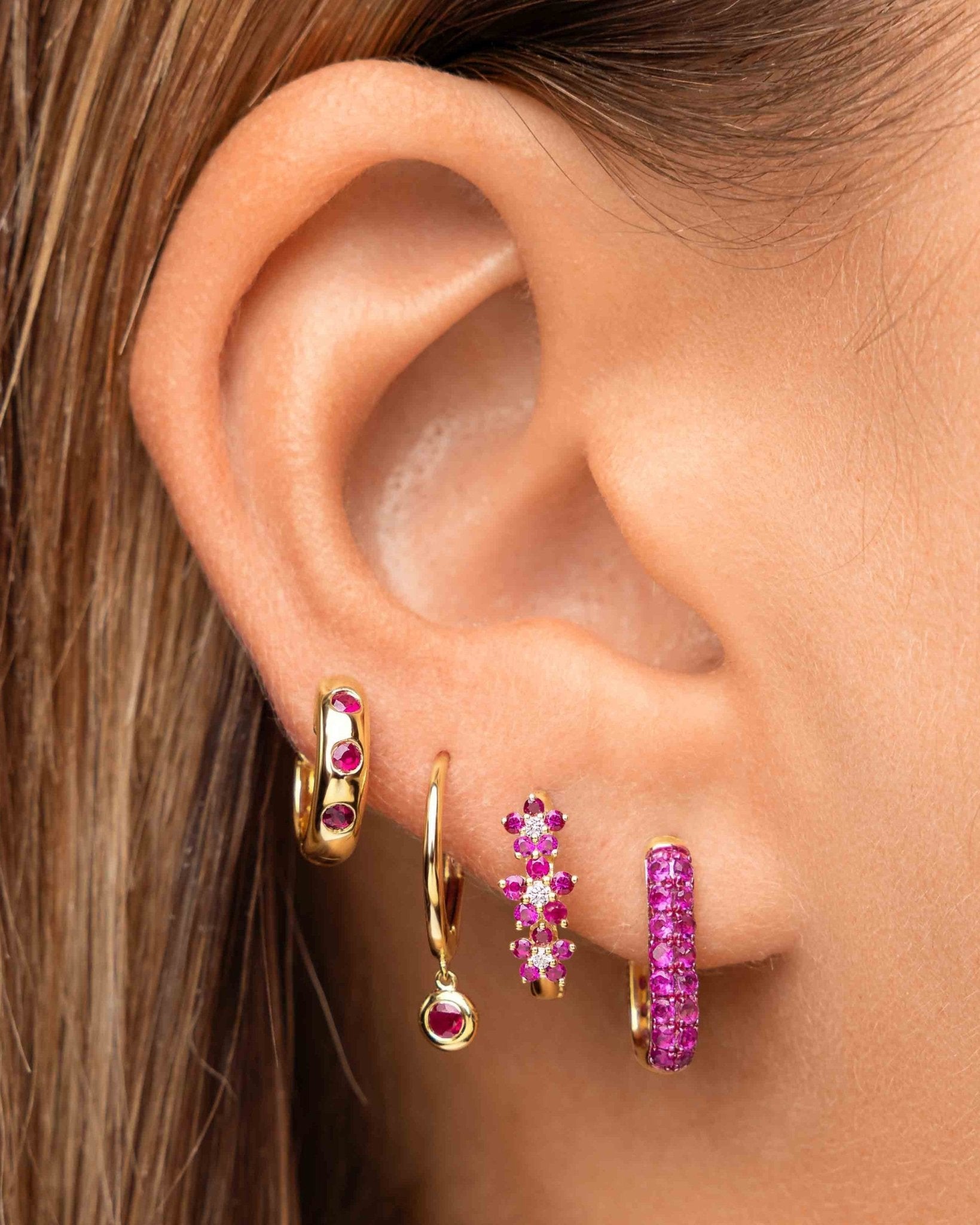 Multi Diamond and Gemstone Flower Huggies - Sparkle Society