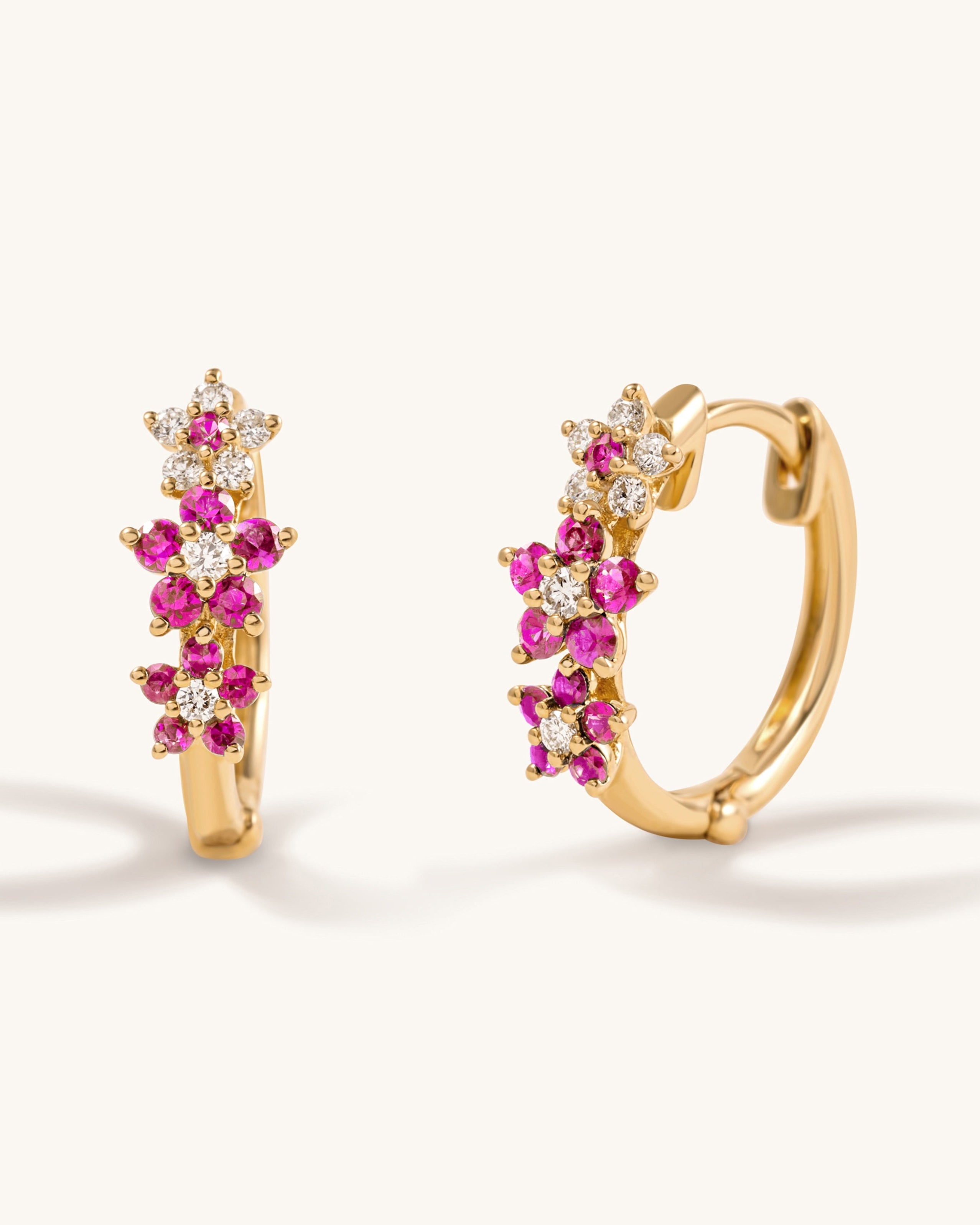 Multi Diamond and Gemstone Flower Huggies - Sparkle Society
