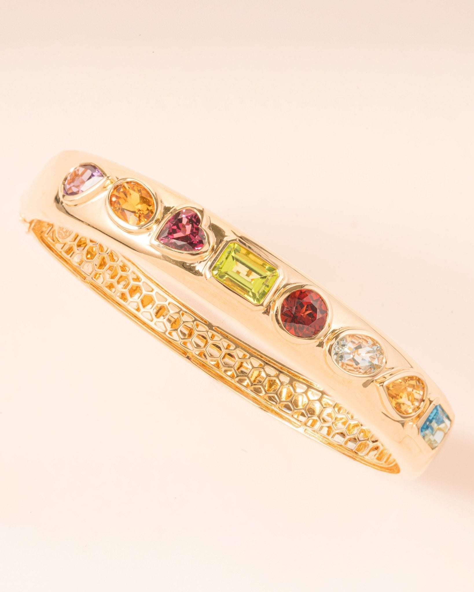 Multi Fancy Gemstone Gold Bangle - Sparkle Society