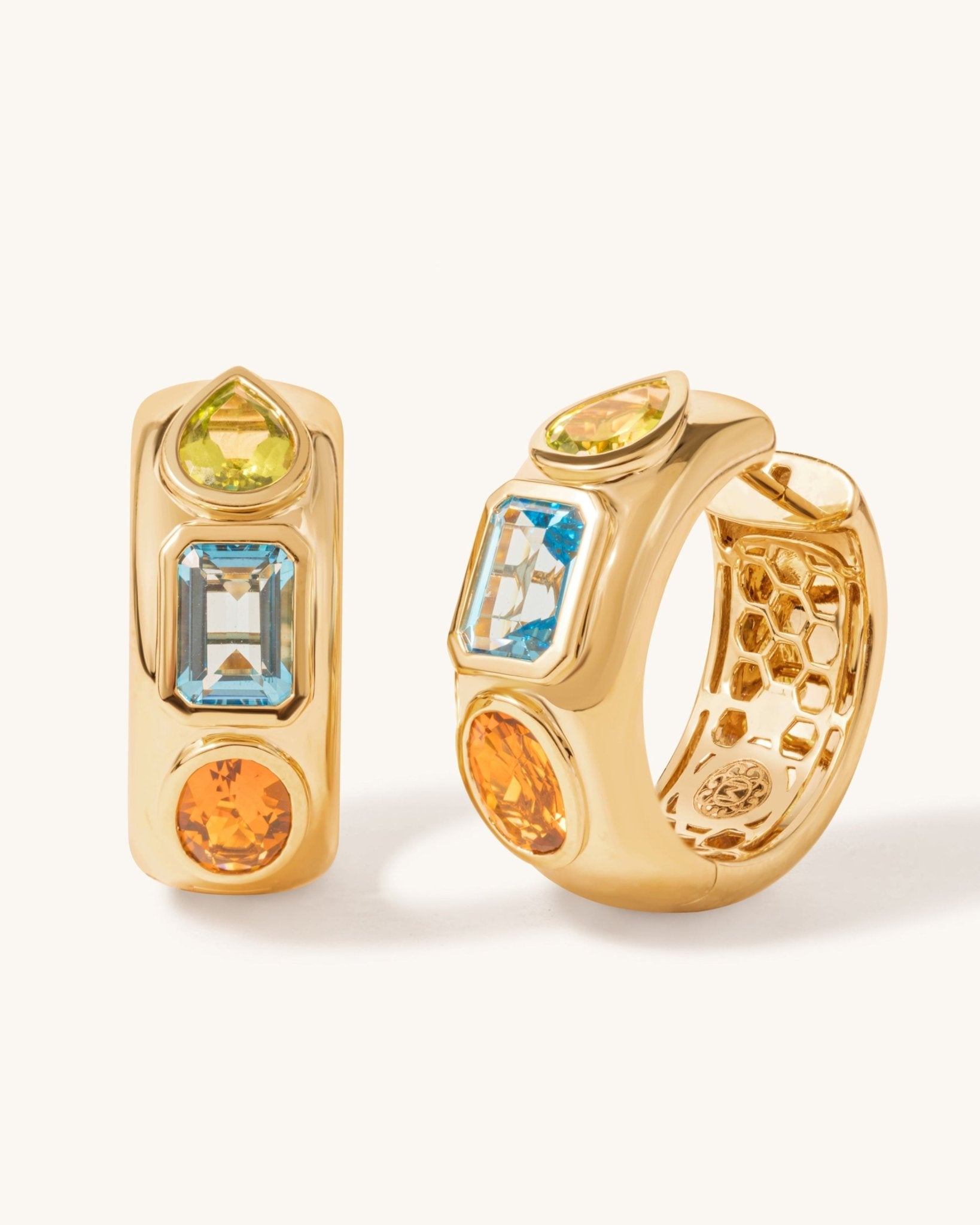 Multi Fancy Gemstone Gold Chunky Huggies - Sparkle Society