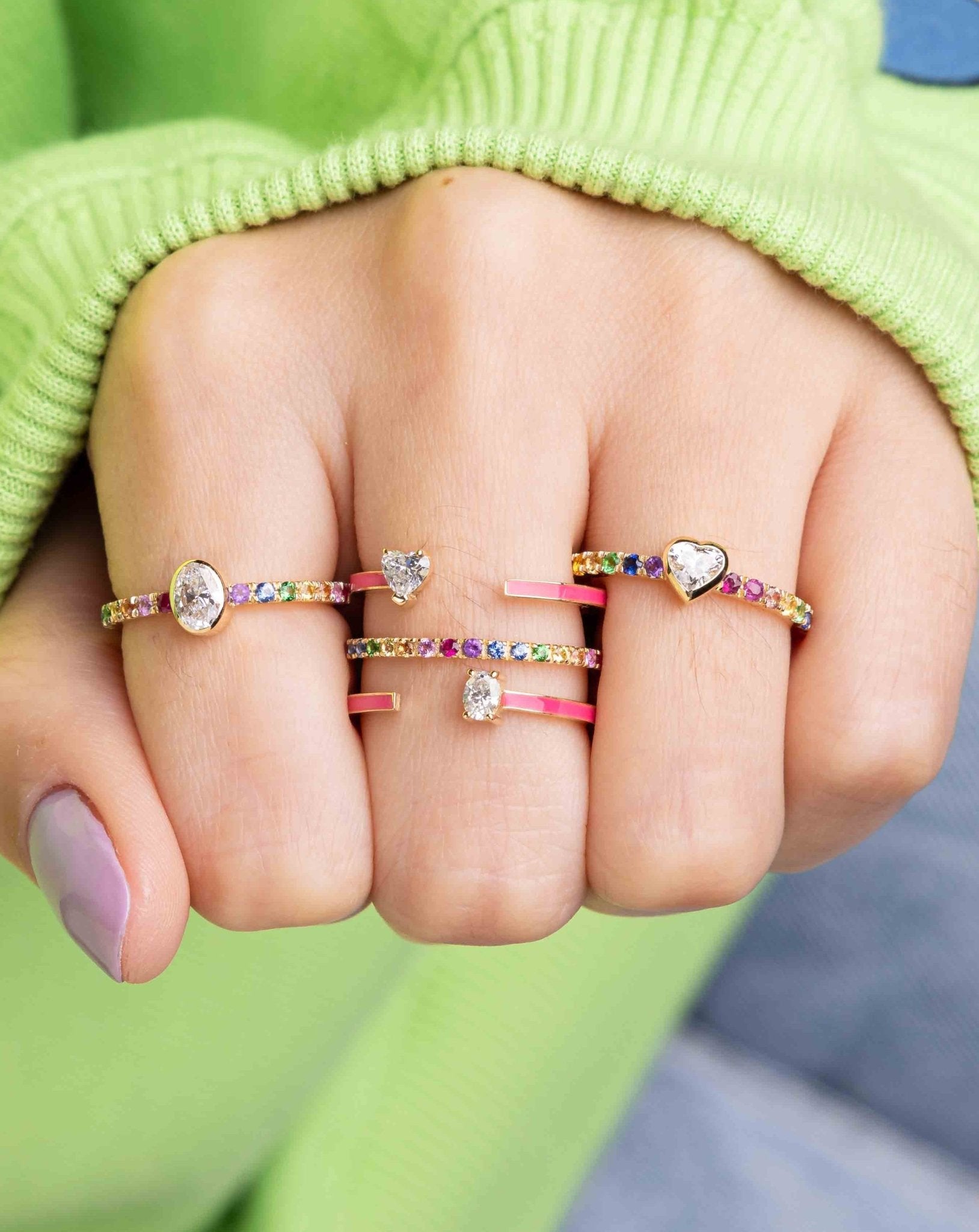 Multi Fancy Triple Row Enamel Rainbow Ring - Sparkle Society