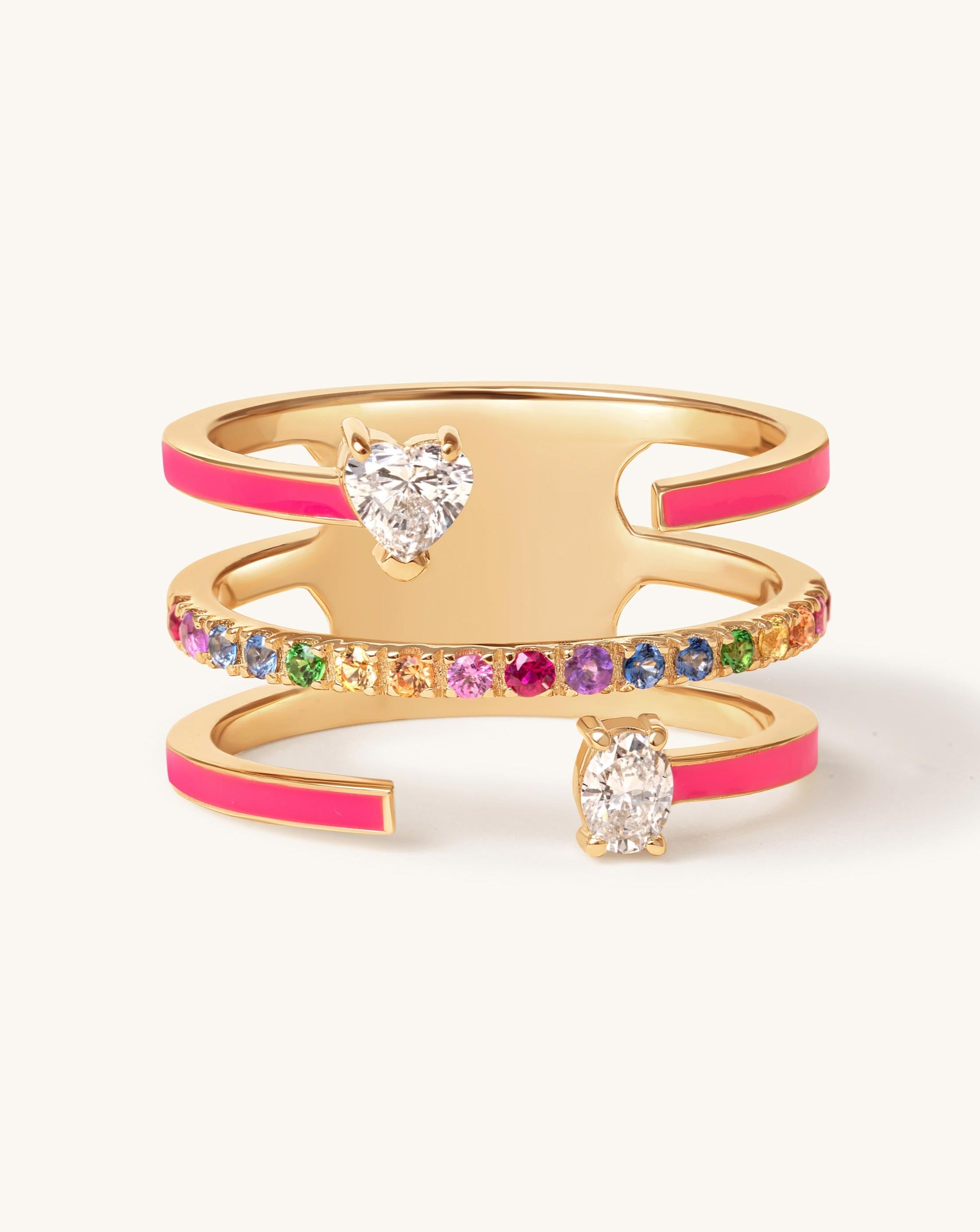 Multi Fancy Triple Row Enamel Rainbow Ring - Sparkle Society