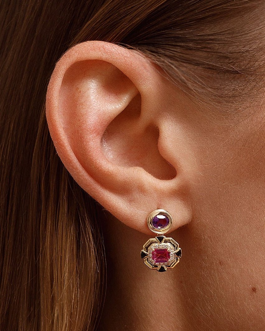 Multi Gemstone Geometric Cushion Studs - Sparkle Society