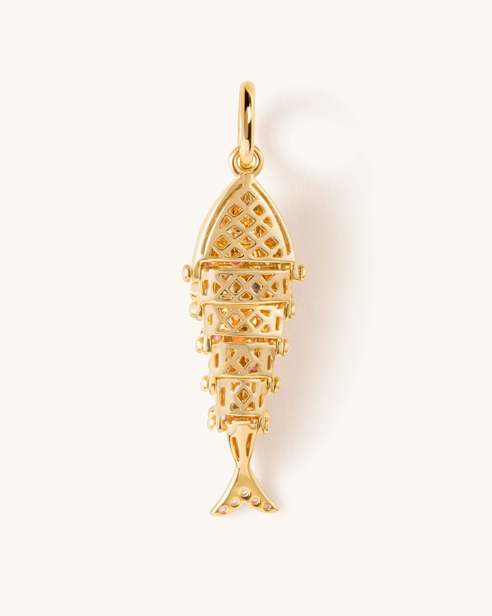 Multi Gemstone Gold Fish Necklace Charm - Sparkle Society