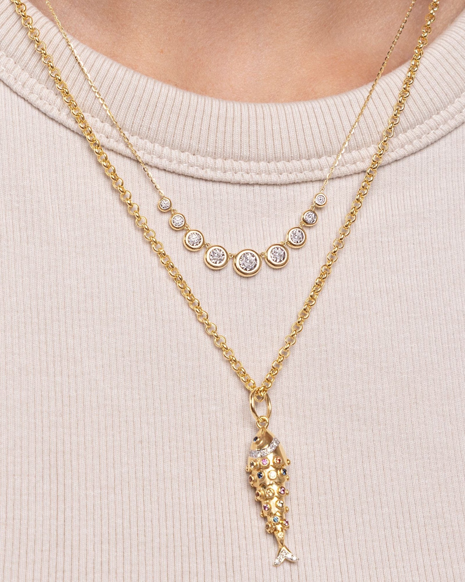 Multi Gemstone Gold Fish Necklace Charm - Sparkle Society