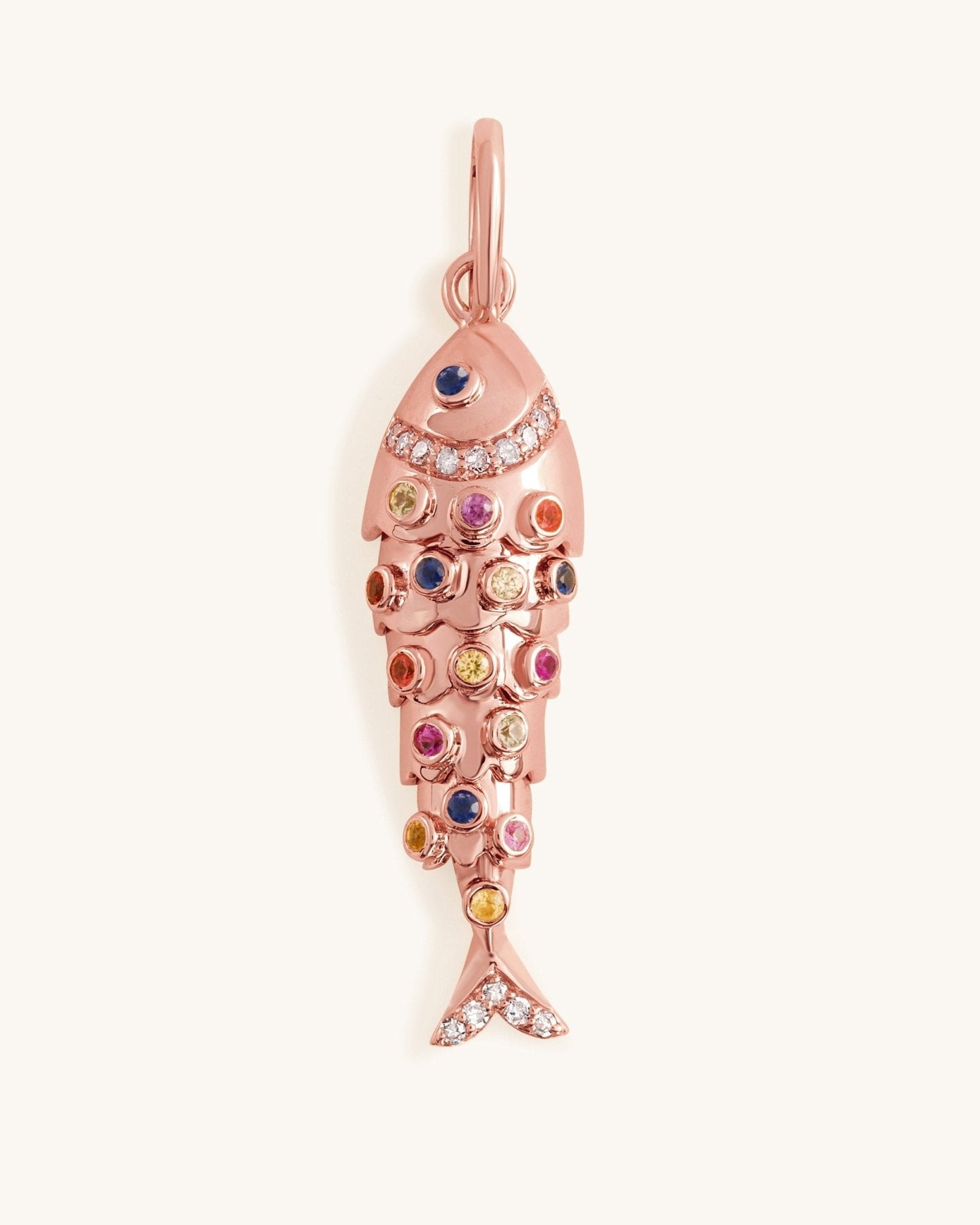 Multi Gemstone Gold Fish Necklace Charm - Sparkle Society