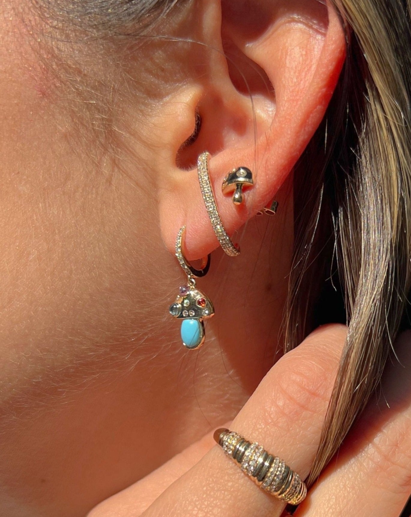 Multi Gemstone Mushroom Huggies - Sparkle Society