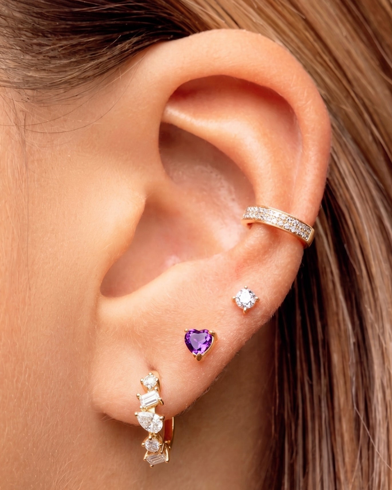 Multi Shape Diamond Prong Huggies - Sparkle Society