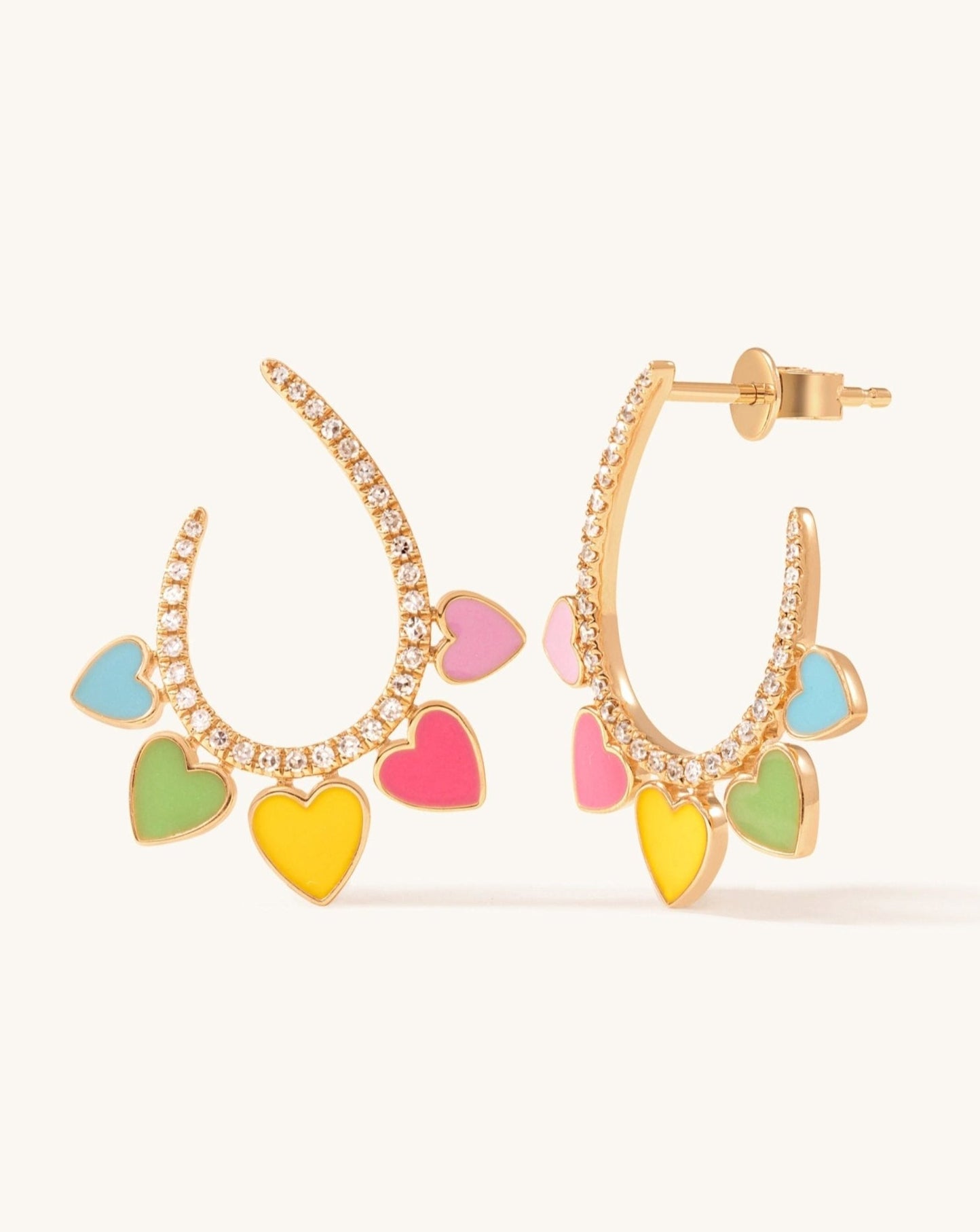 Multicolor Enamel Heart Diamond Hoops - Sparkle Society
