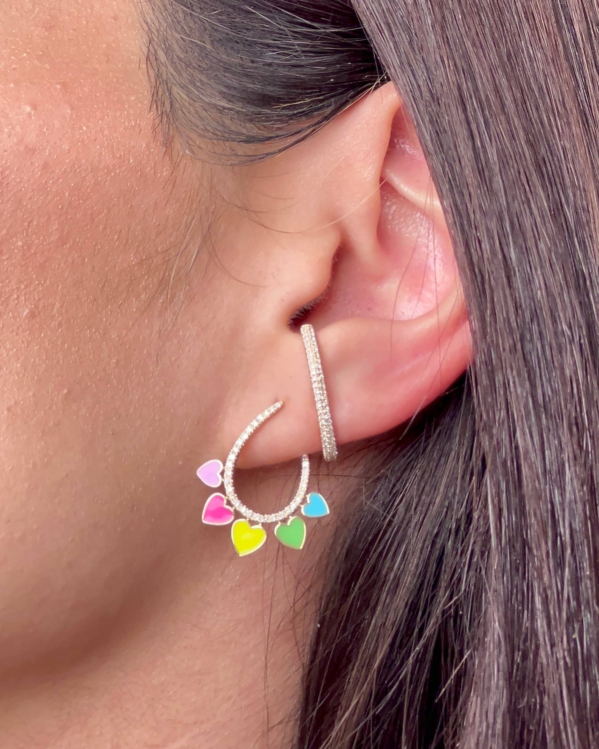 Multicolor Enamel Heart Diamond Hoops - Sparkle Society