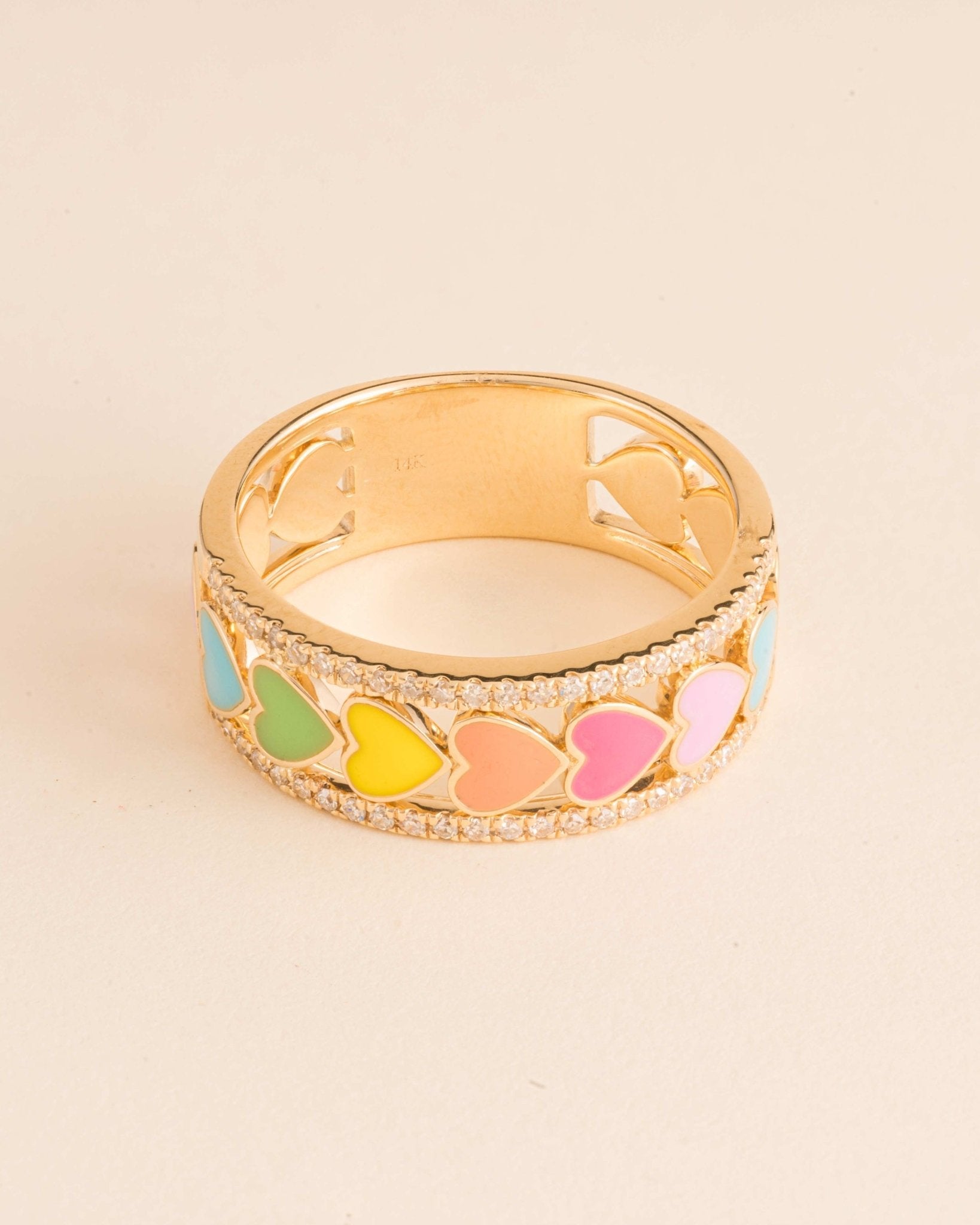 Multicolor Enamel Heart Diamond Ring - Sparkle Society
