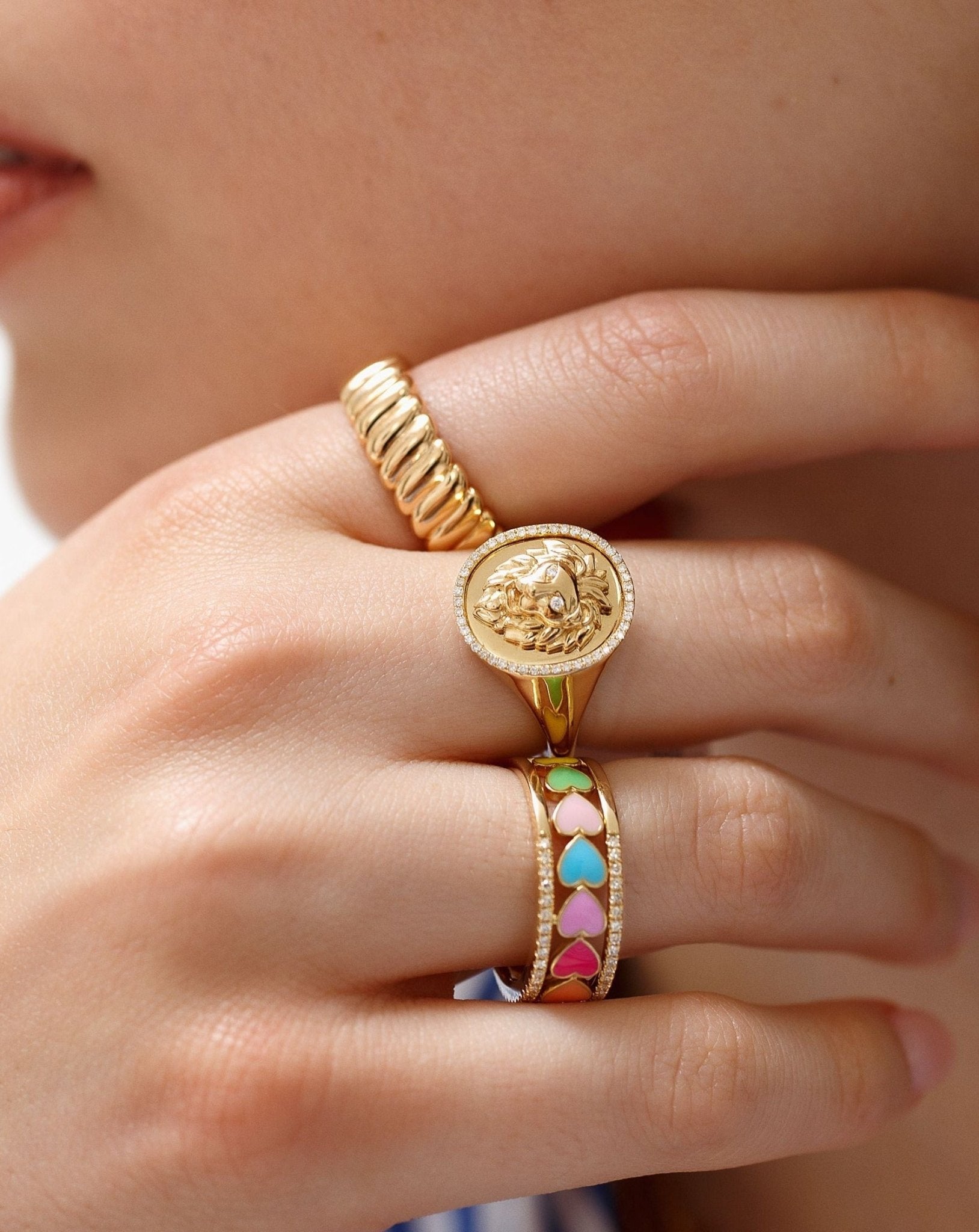 Multicolor Enamel Heart Diamond Ring - Sparkle Society