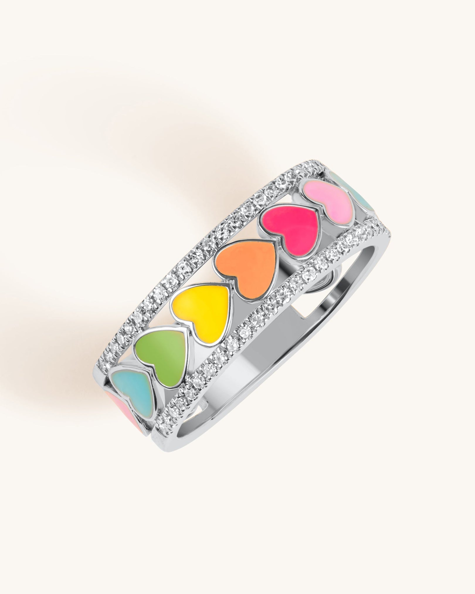 Multicolor Enamel Heart Diamond Ring - Sparkle Society