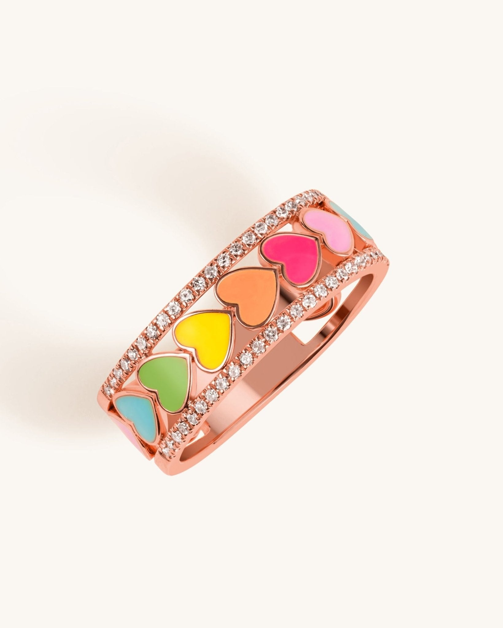 Multicolor Enamel Heart Diamond Ring - Sparkle Society