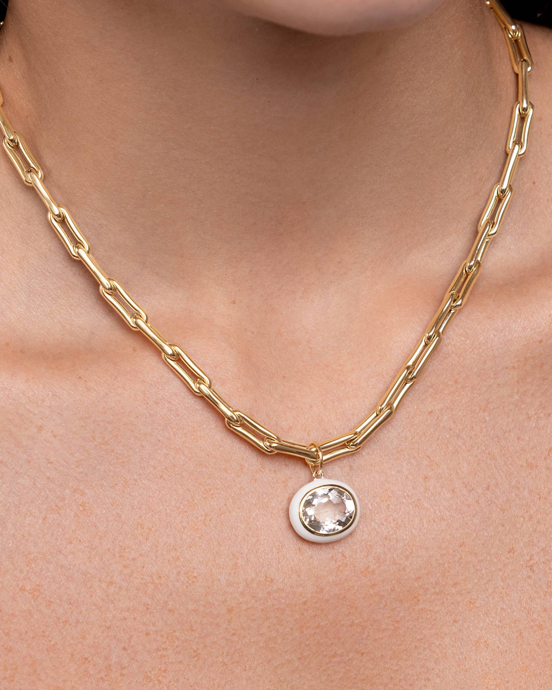 Oval Gemstone Bezel Enamel Outline Charm - Sparkle Society