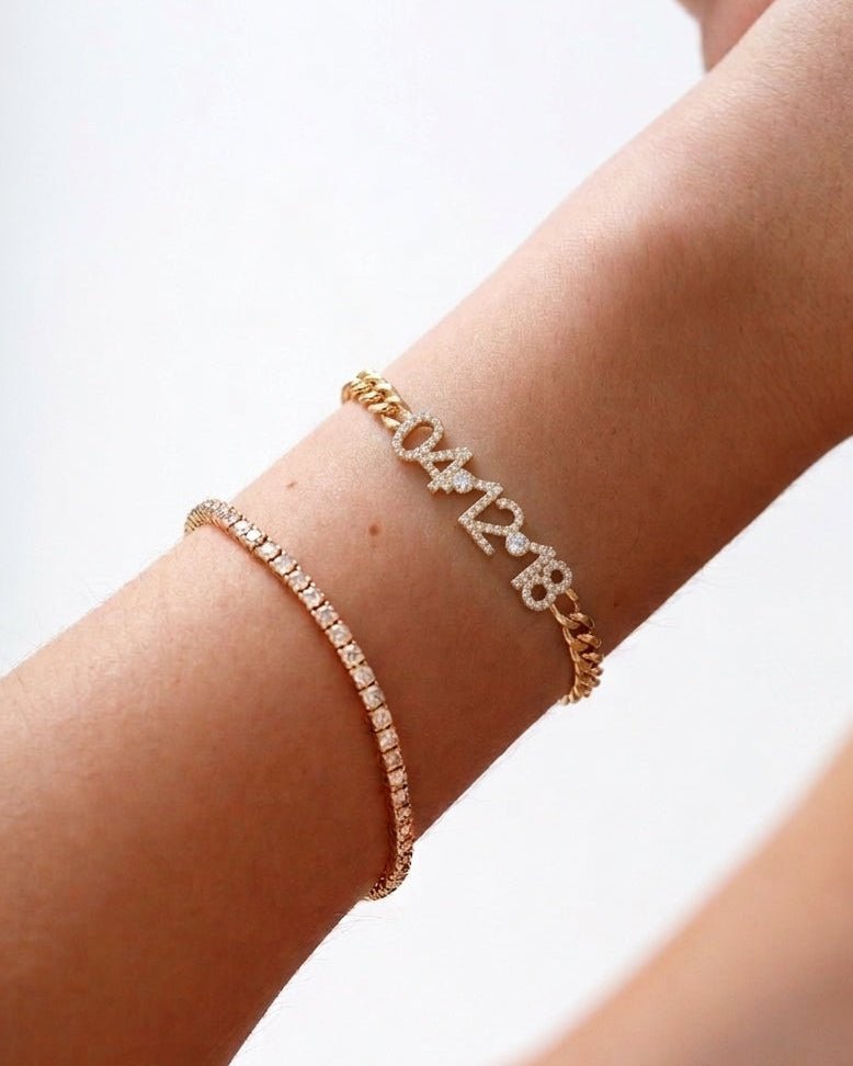 Pave Diamond Special Date On Curb Chain Bracelet - Sparkle Society