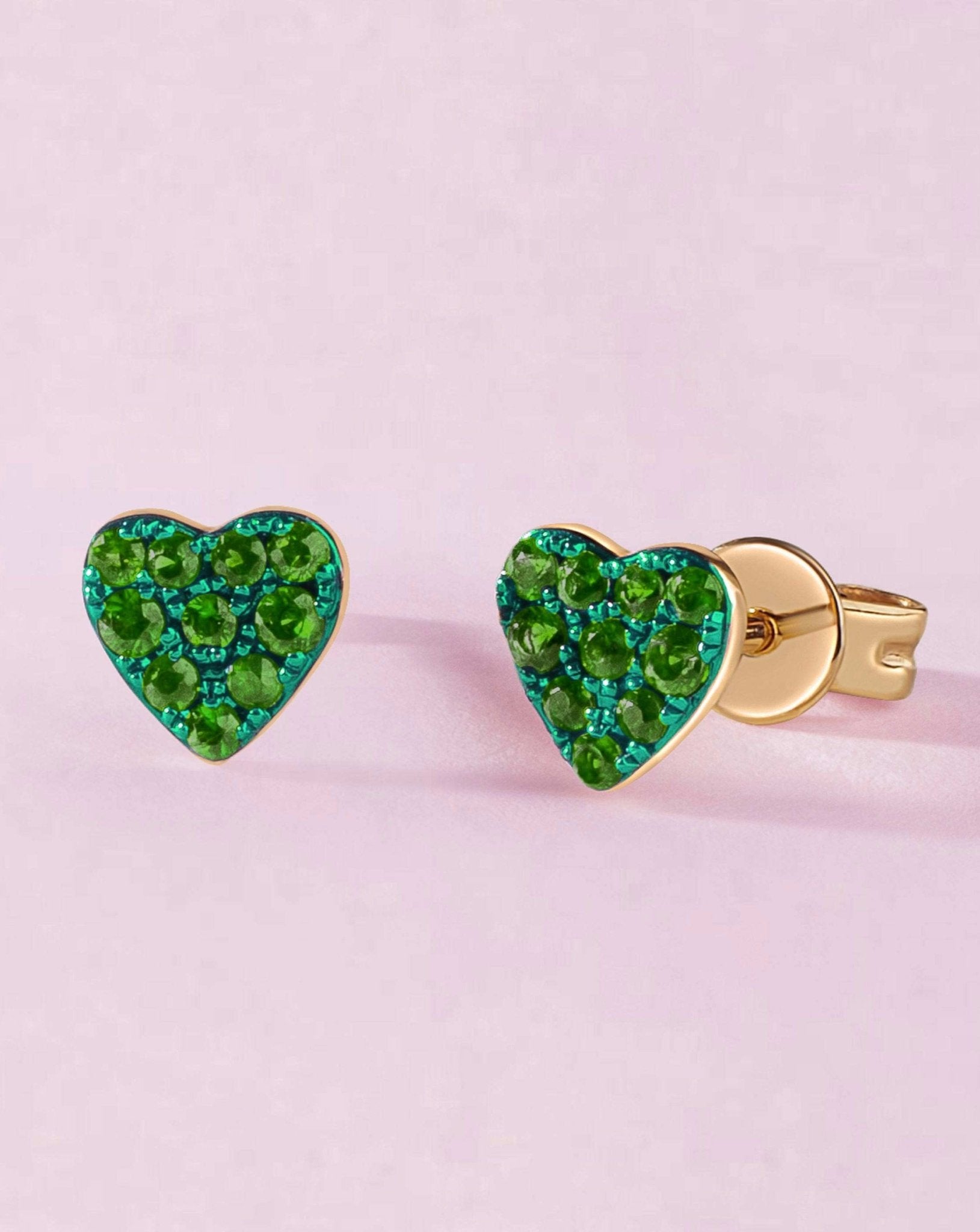 Pave Gemstone Heart Studs - Sparkle Society