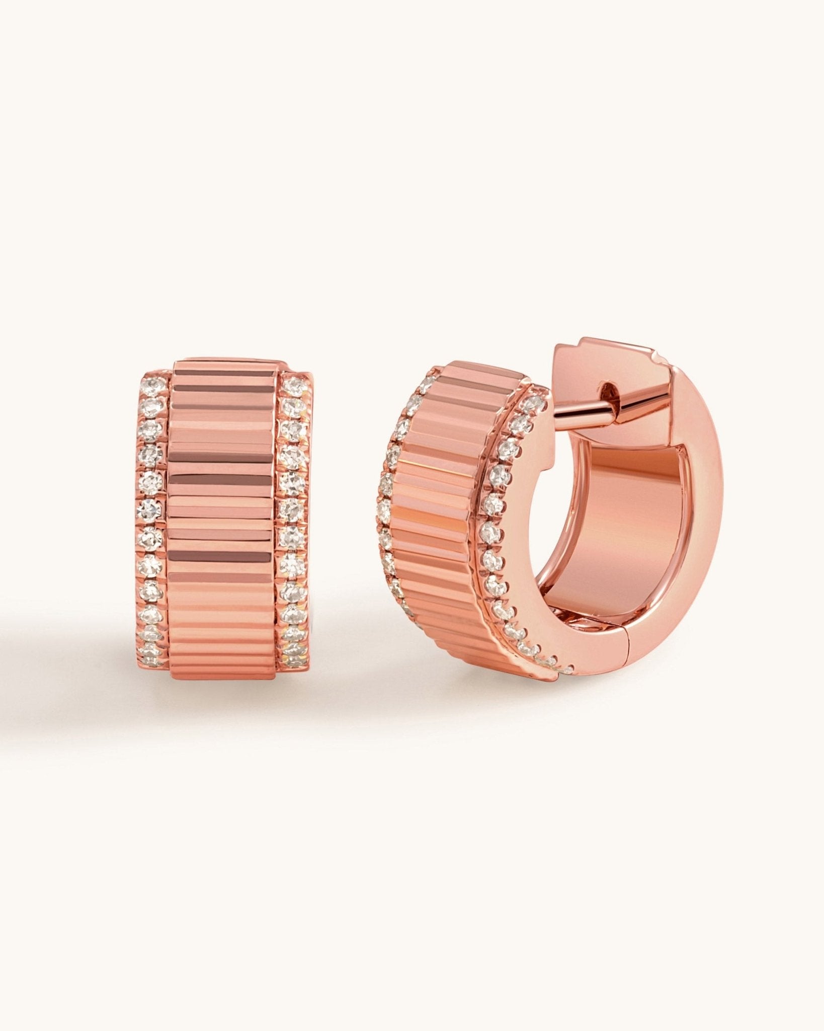 Pave Outline Fluted Gold Huggies - Sparkle Society