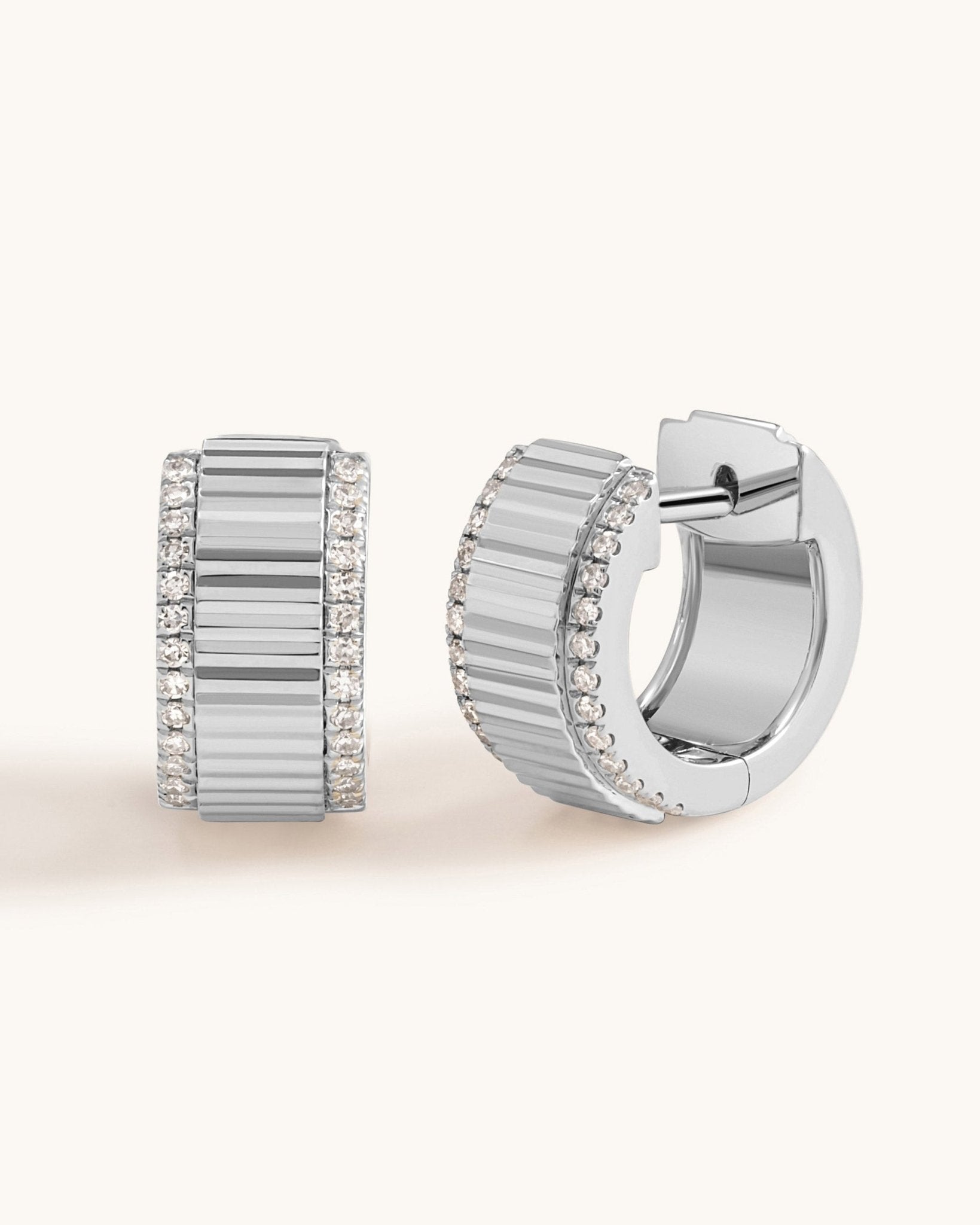 Pave Outline Fluted Gold Huggies - Sparkle Society